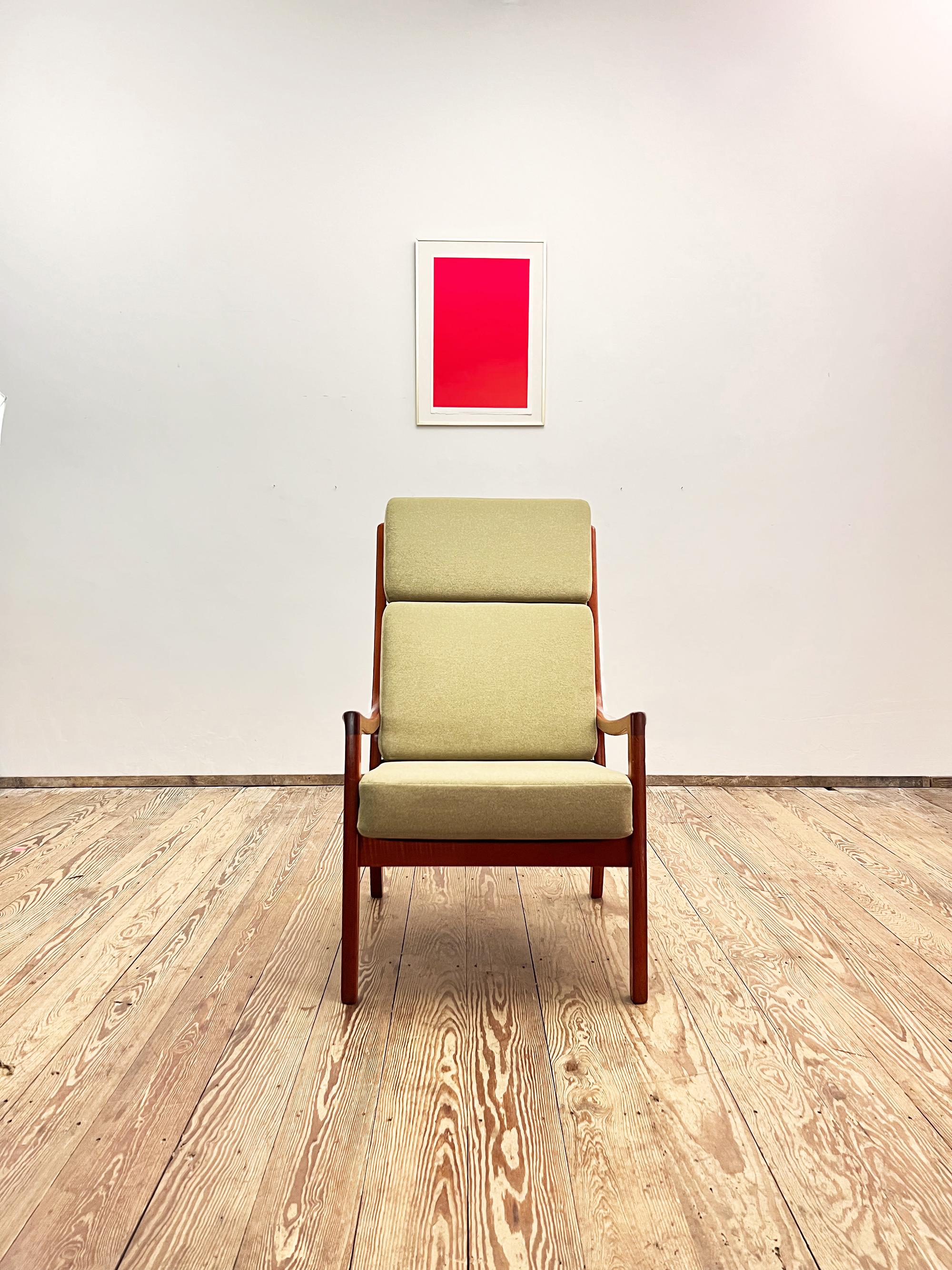 Danish Teak High back Armchair, Lounge or Easy Chair, Senator Series, by Ole Wanscher For Sale