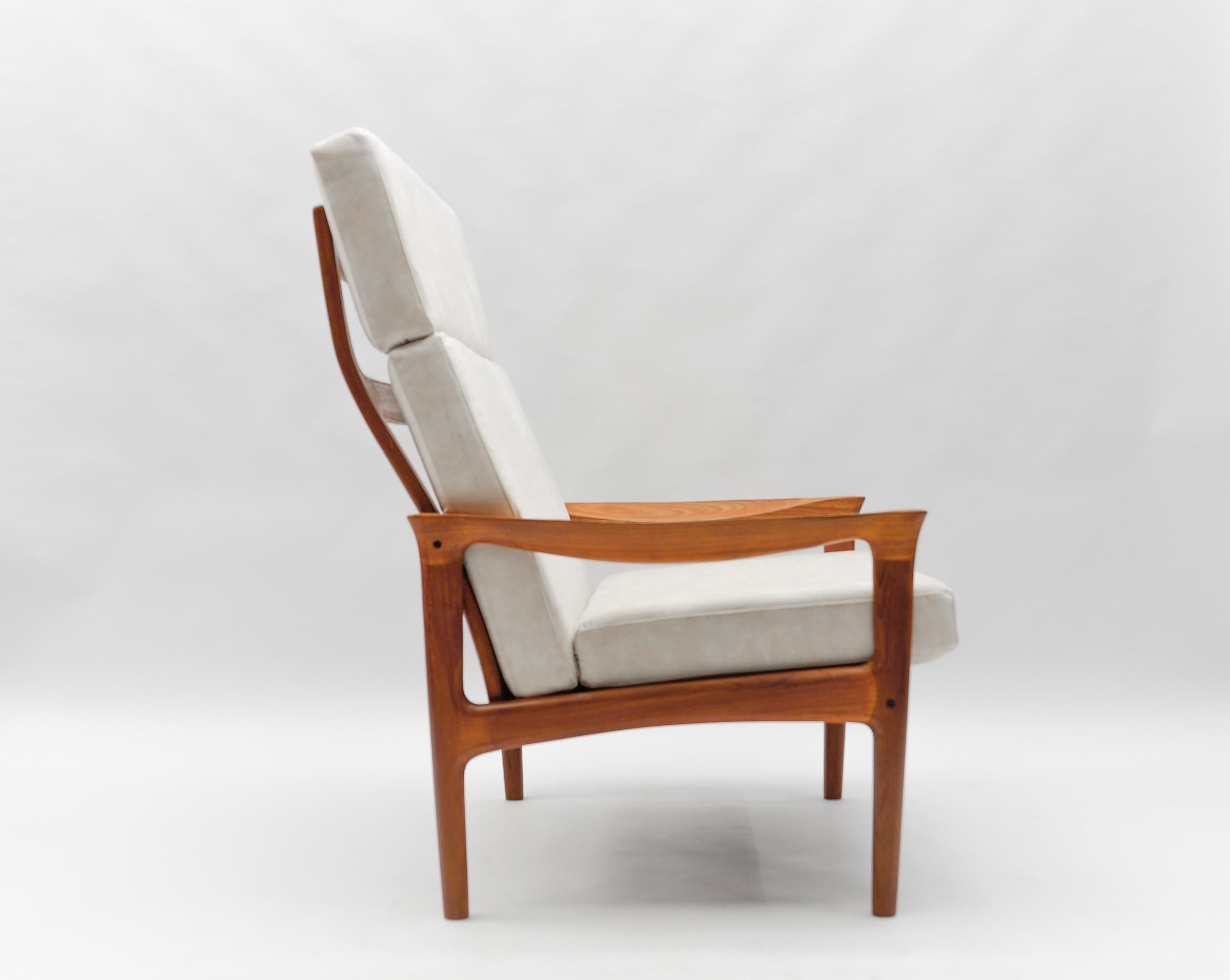 Danish Teak High-Back Armchair, Newly Upholstered, 1960s Denmark For Sale