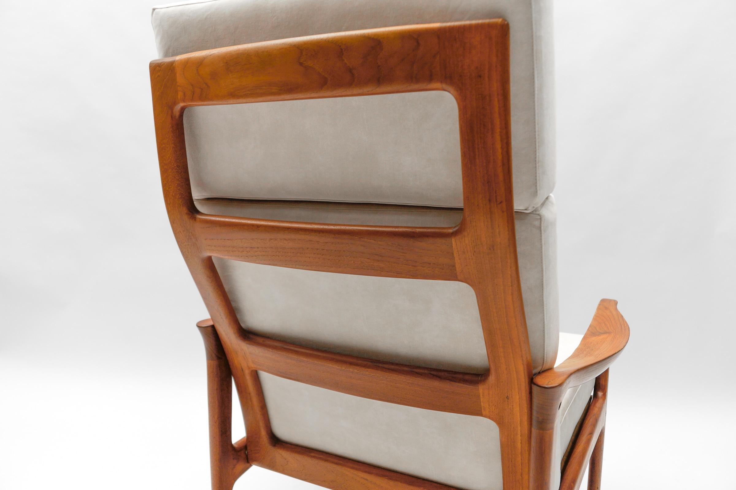 Teak High-Back Armchair, Newly Upholstered, 1960s Denmark For Sale 1