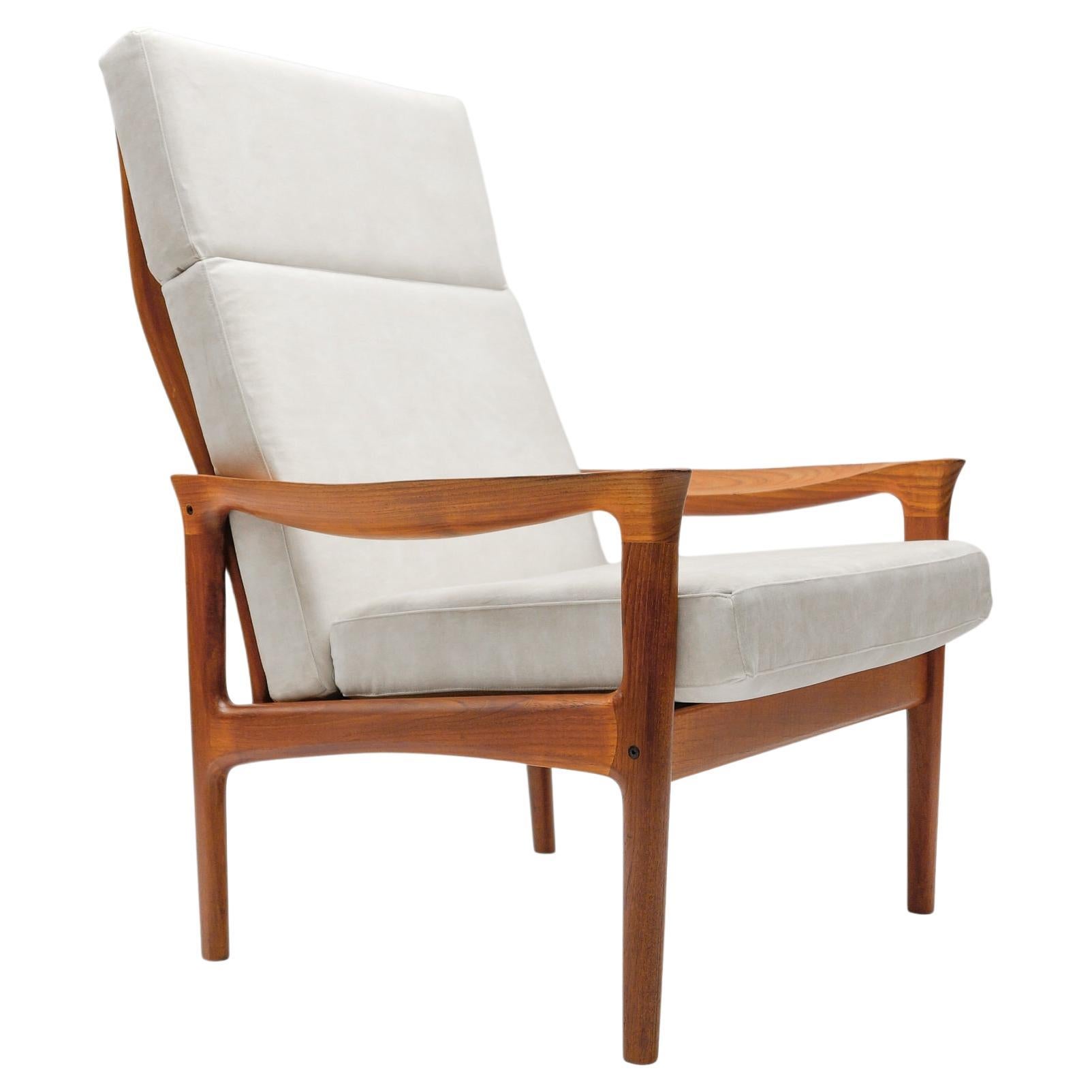 Teak High-Back Armchair, Newly Upholstered, 1960s Denmark For Sale