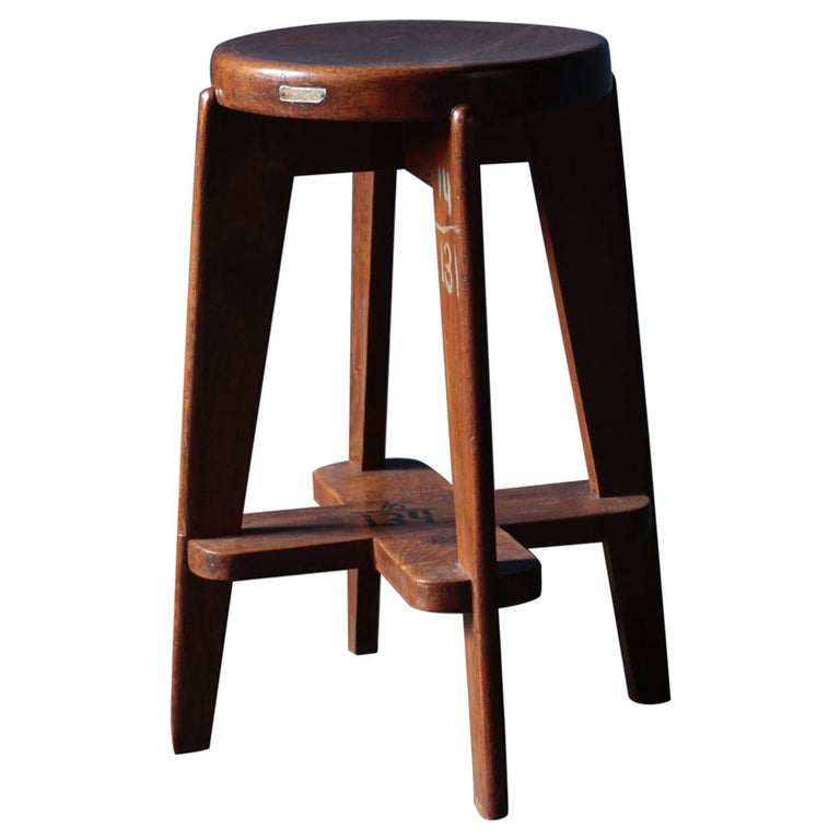 Teak High Stool by Pierre Jeanneret For Sale