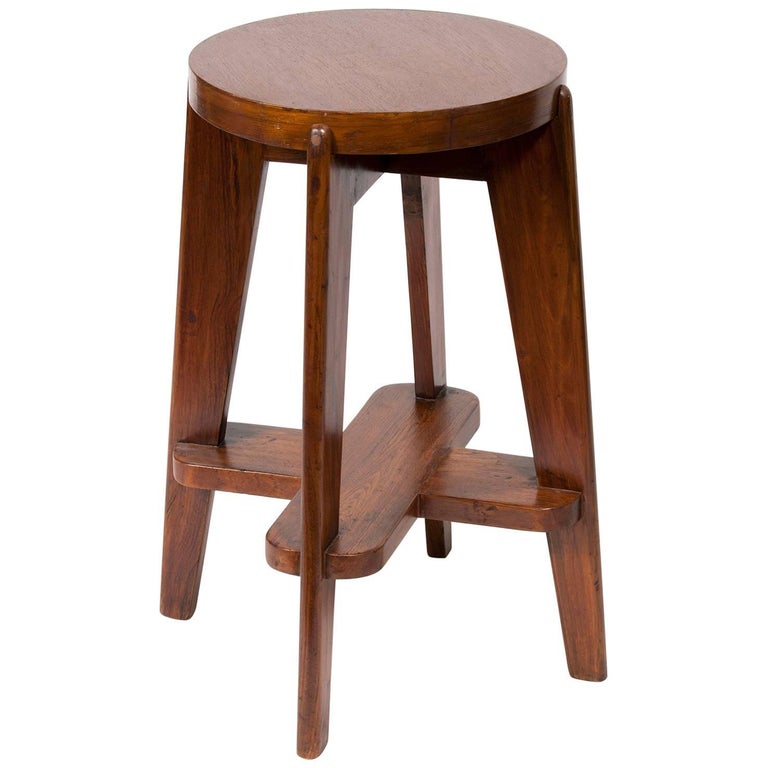 Teak High Stool by Pierre Jeanneret For Sale
