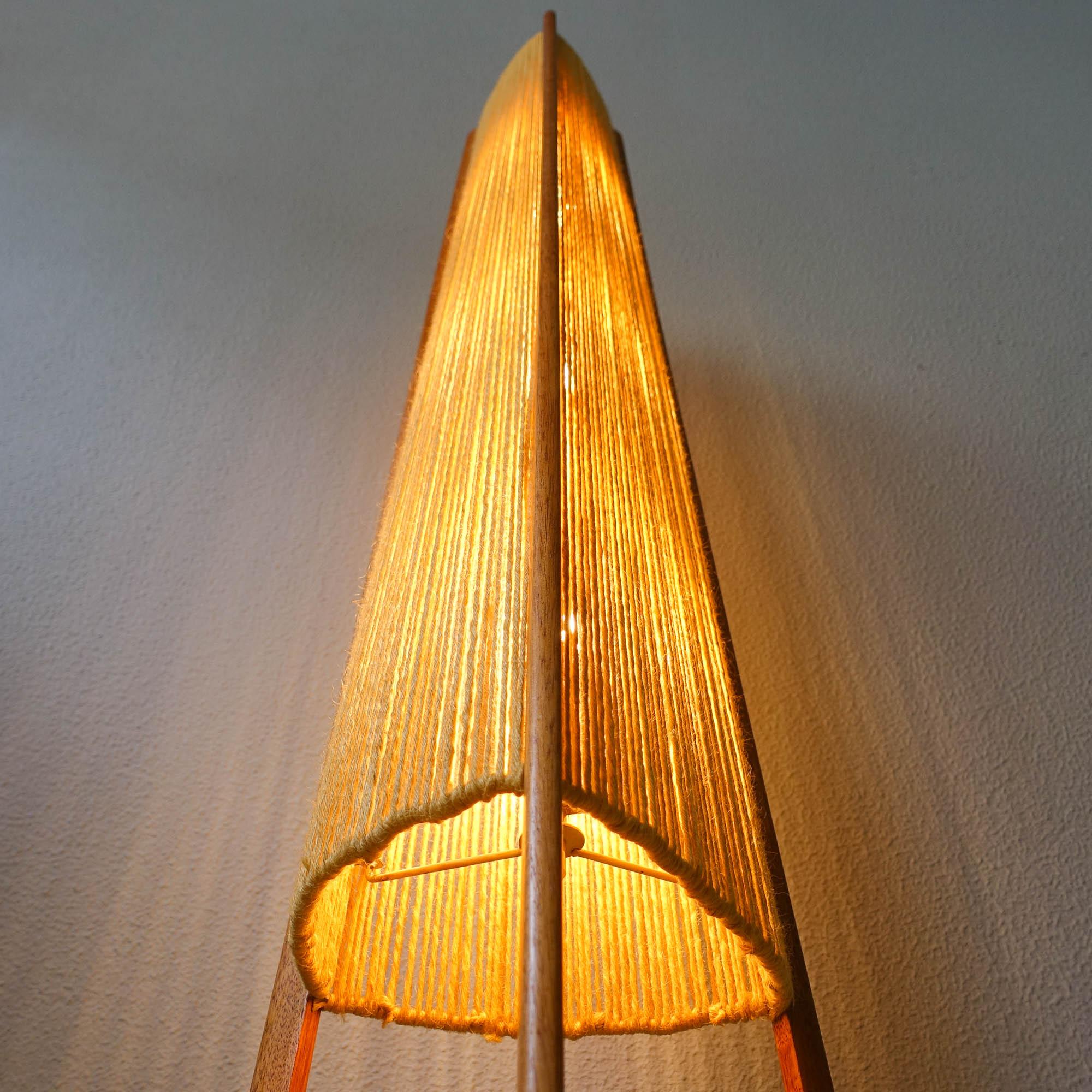 Teak & Jute Scandinavian Tripod Floor Lamp, 1960's 2