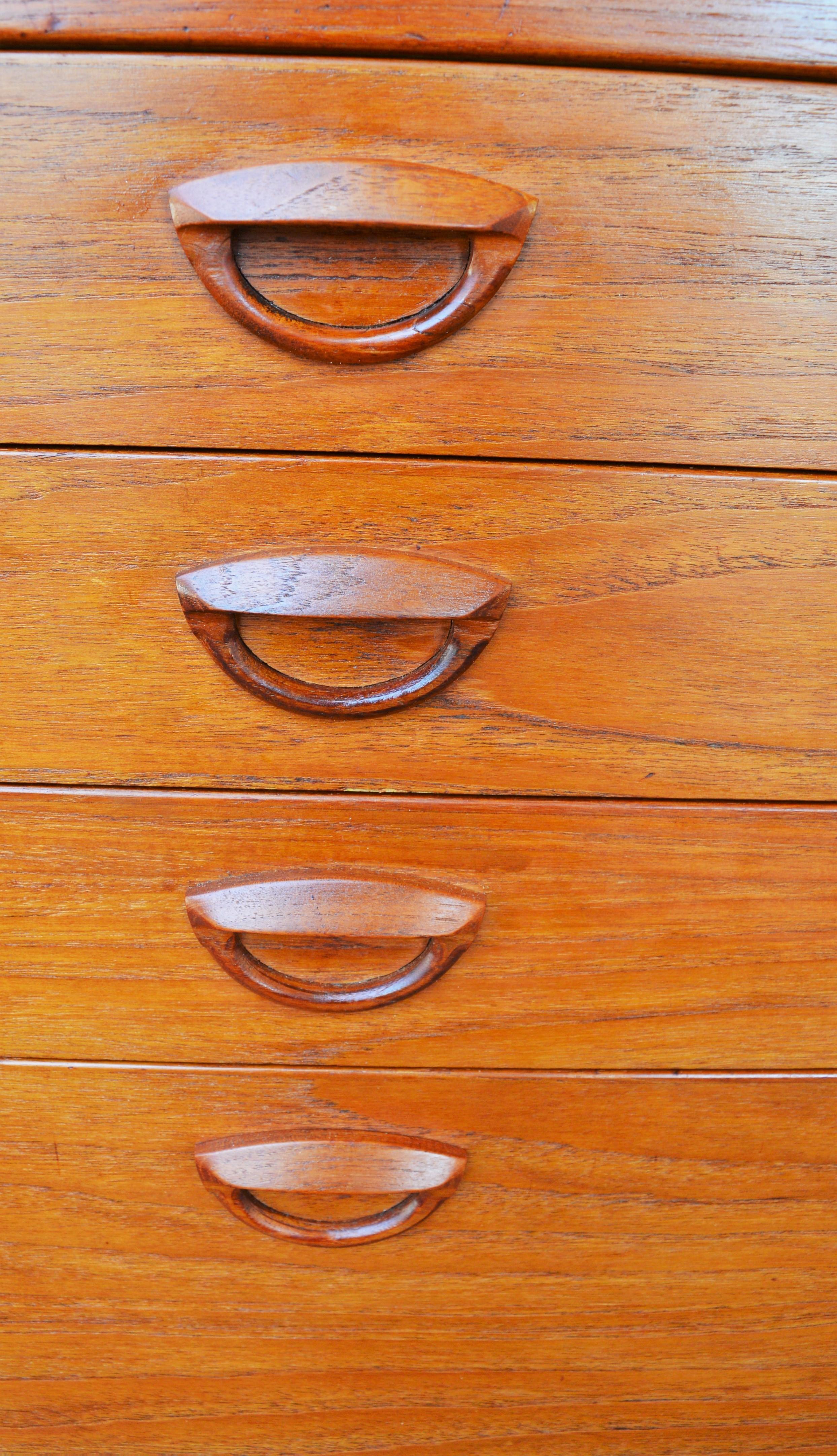 Mid-Century Modern Teak Kai Kristiansen Credenza with Graduated Drawers and His Iconic Smile Pulls