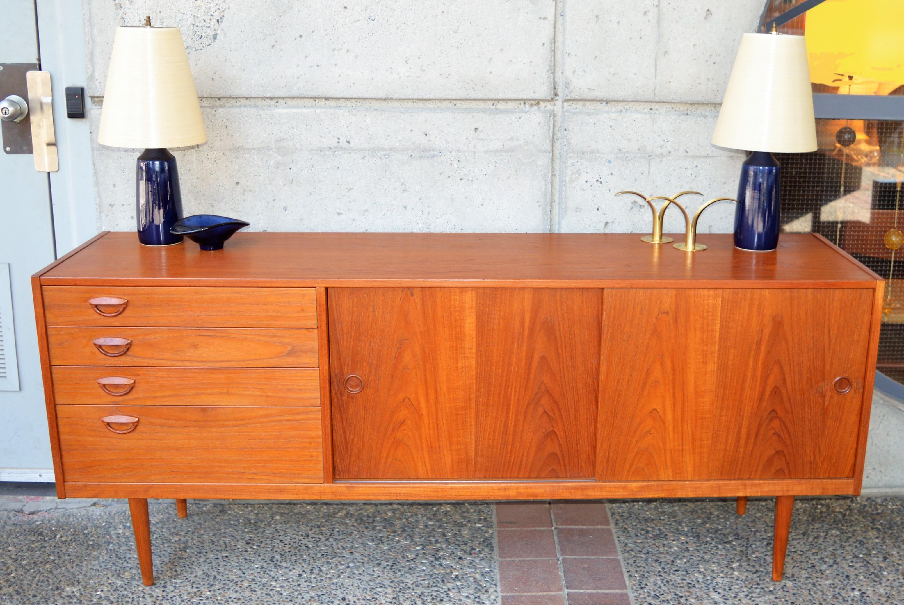 Danish Teak Kai Kristiansen Credenza with Graduated Drawers and His Iconic Smile Pulls