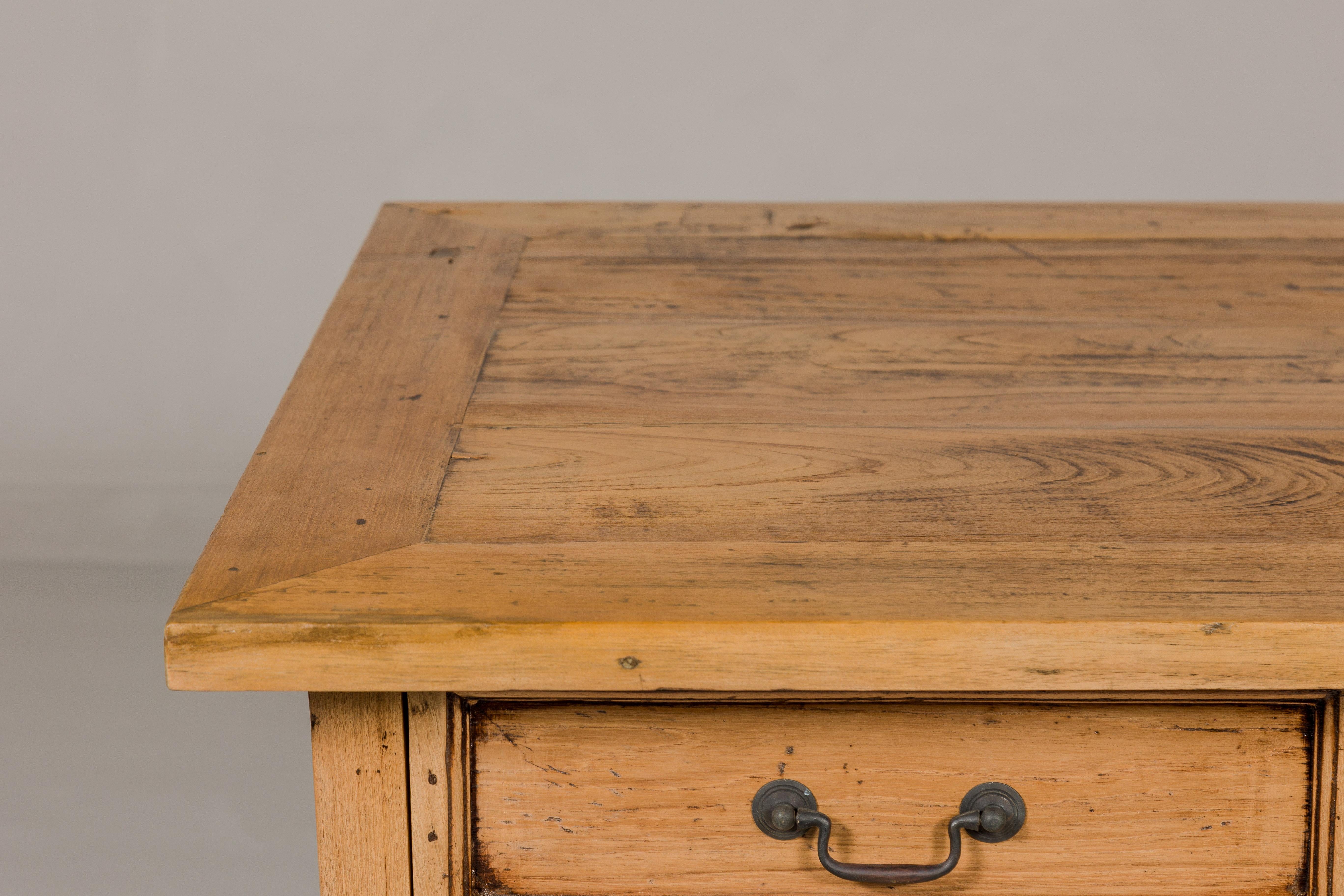 Teak Kneehole Desk with Eight Drawers and Custom Bleached Finish For Sale 5