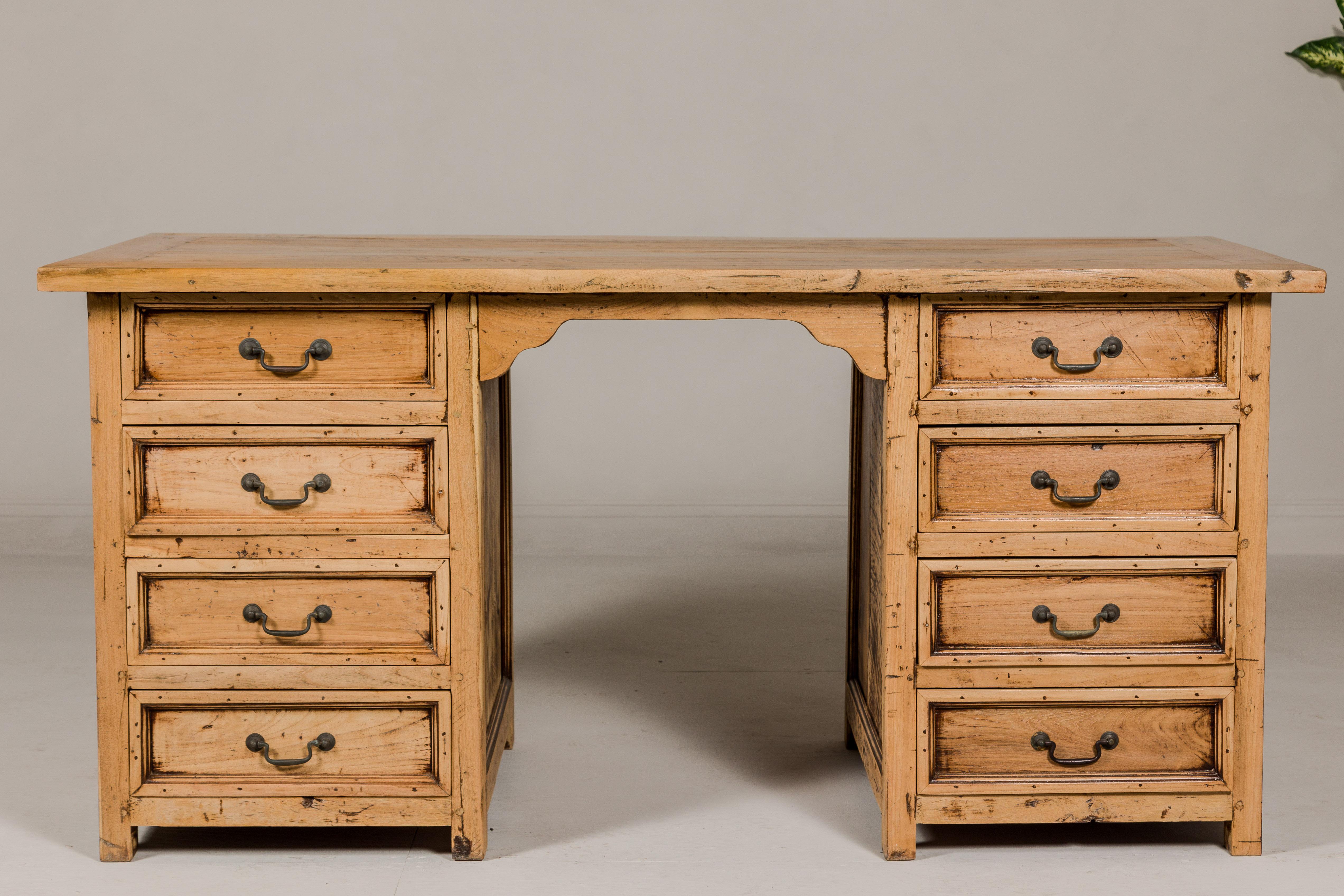 bleached wood desk