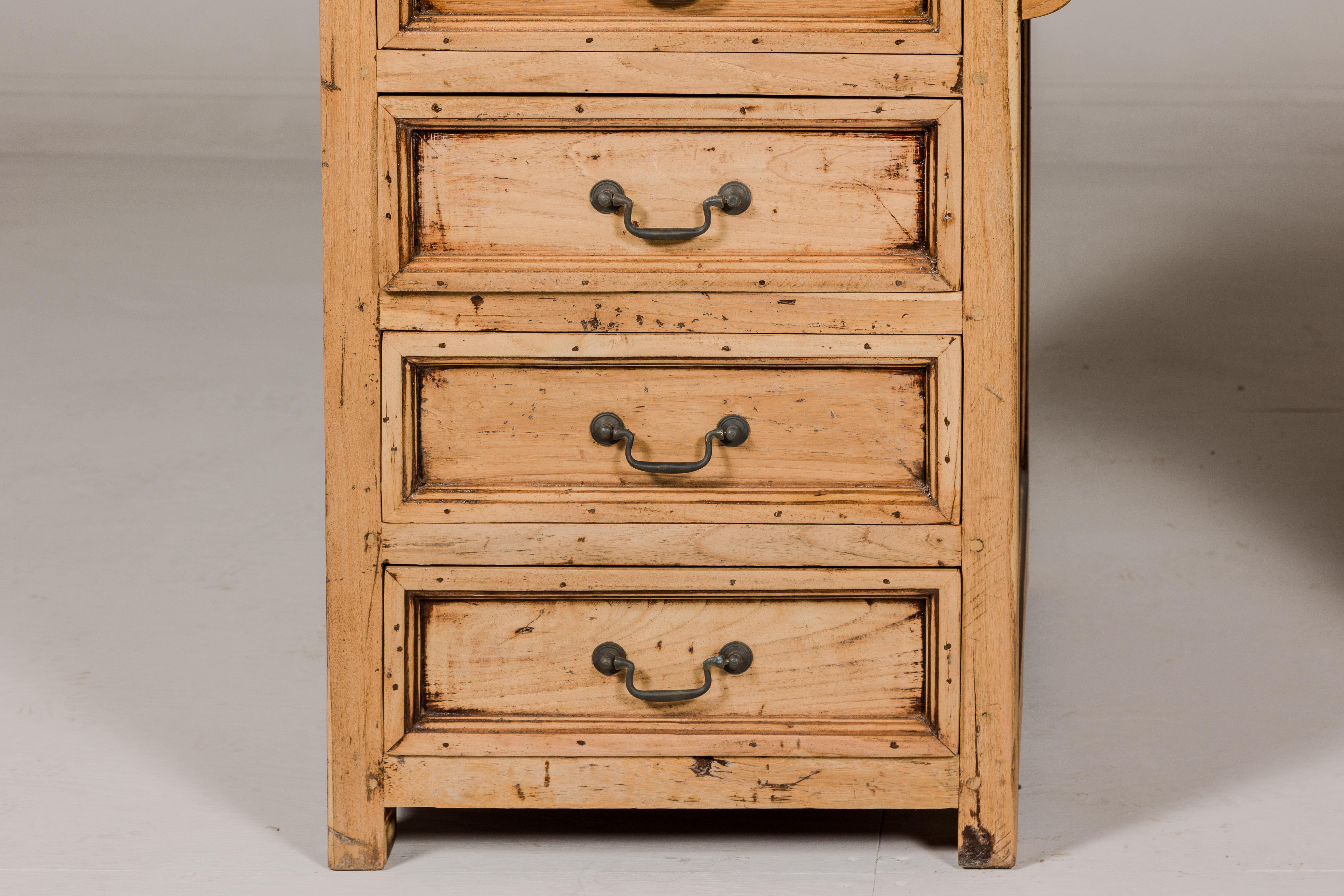 Teak Kneehole Desk with Eight Drawers and Custom Bleached Finish For Sale 1