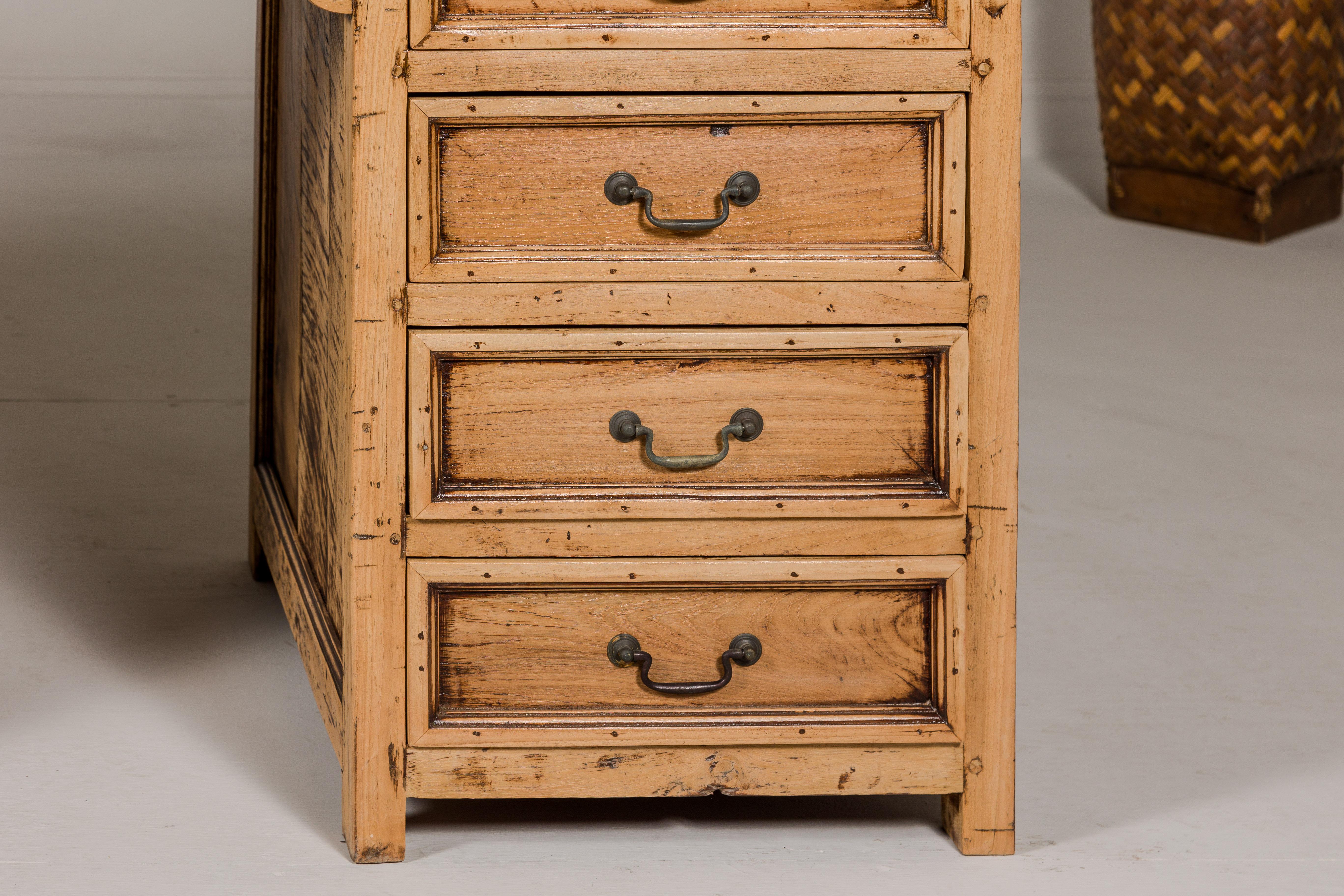 Teak Kneehole Desk with Eight Drawers and Custom Bleached Finish For Sale 2