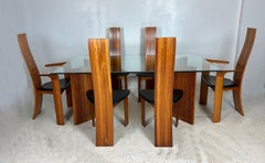 Teak Lattice Trestles Dining Room Glass Top Table