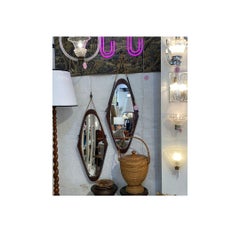 Teak & Leather 1950s Italian Mirror