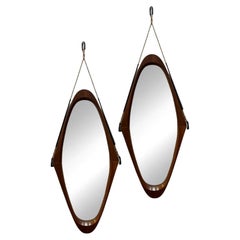 Teak & Leather 1950s Italian Mirror