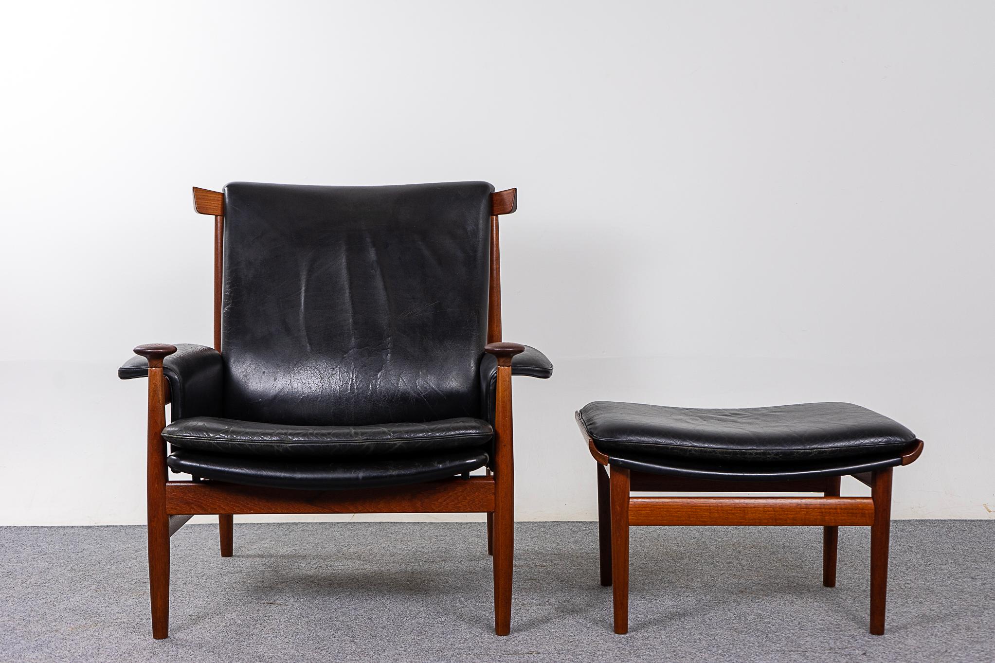 Scandinavian Modern Teak & Leather Bwana Chair by Finn Juhl For Sale