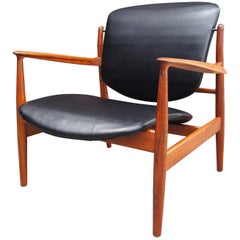 Teak & Leather Lounge Chair, Model FD136, by Finn Juhl for France & Daverkosen