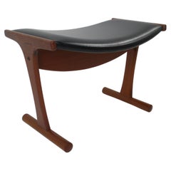 Teak Leatherette Footstool Ottoman in the style of Ole Wanscher Denmark