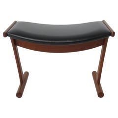 Teak Leatherette Footstool Ottoman in the style of Ole Wanscher Denmark