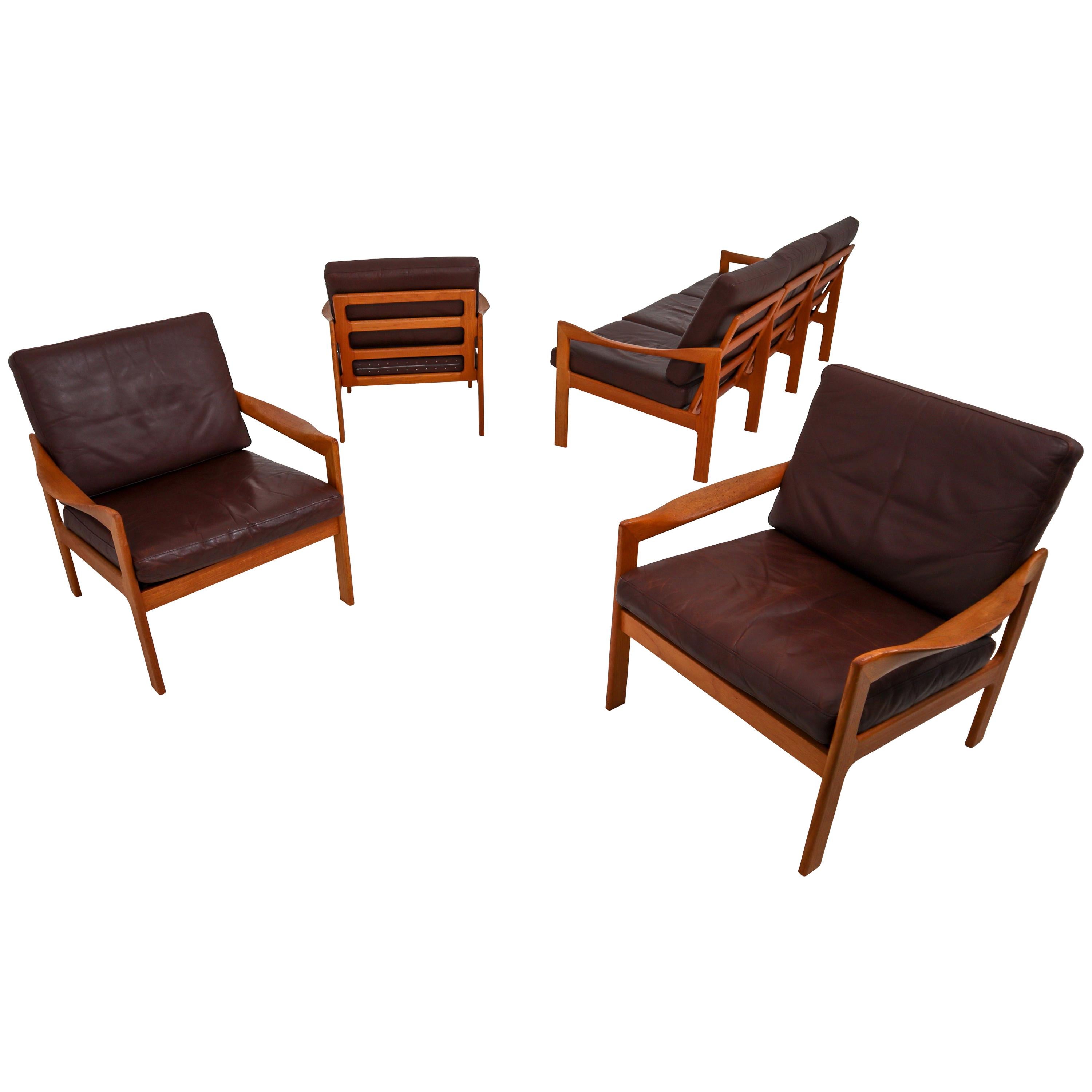 Teak Living Room Set Designed by Illum Wikkelsø and Produced by