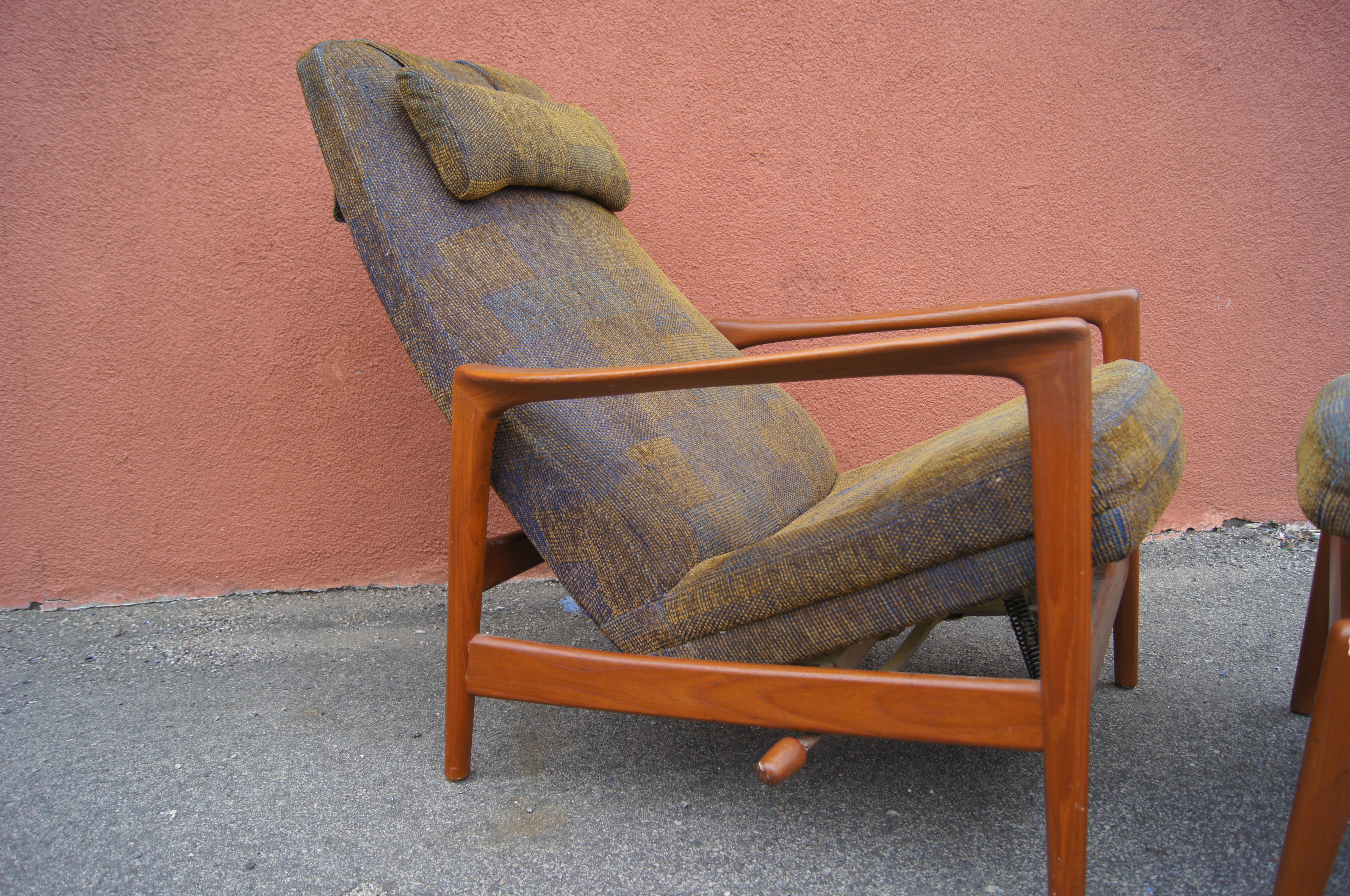 Mid-20th Century Teak Lounge Chair and Ottoman by Folke Ohlsson for DUX