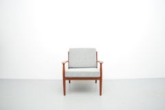 Teak Lounge Chair by Grete Jalk for France & Son, Grey Upholstery