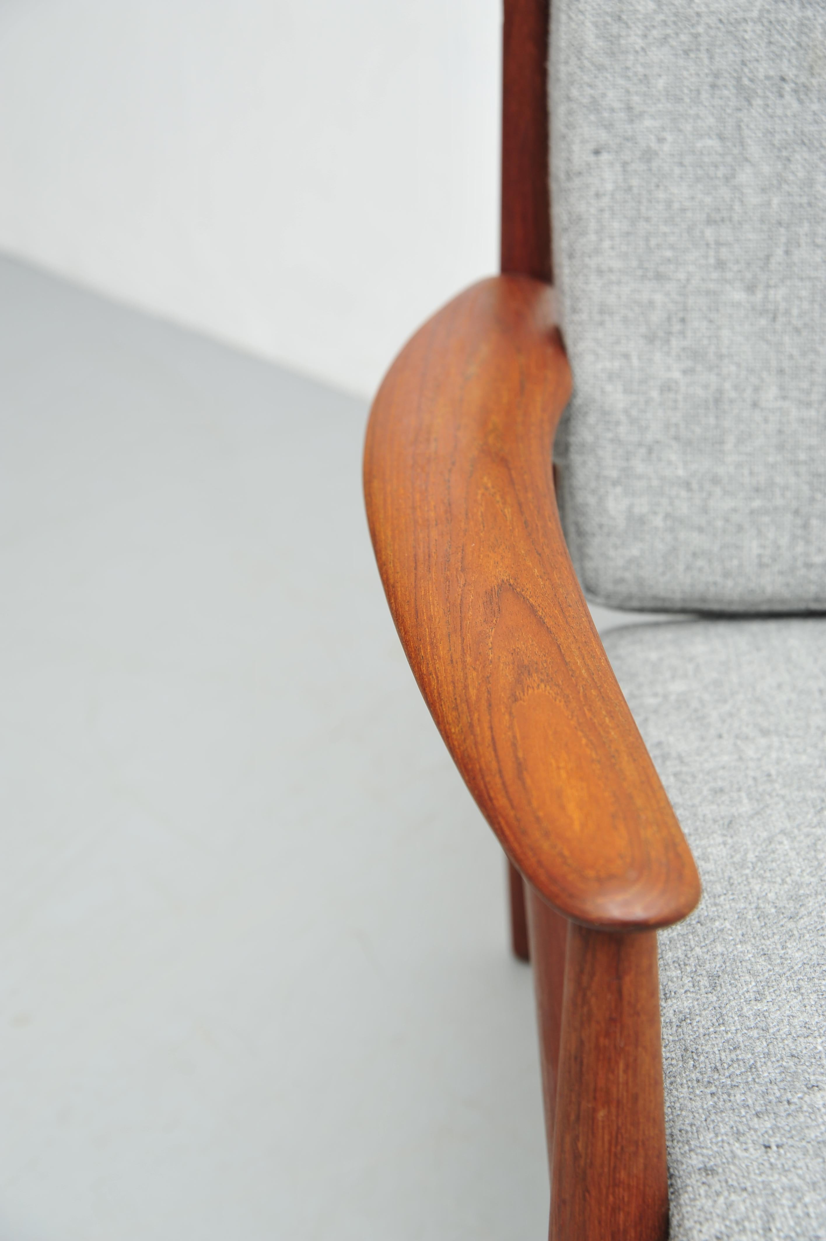 Teak Lounge Chair by Grete Jalk for France & Son, Grey Upholstery For Sale 1