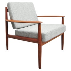Teak Lounge Chair by Grete Jalk for France & Son, Grey Upholstery