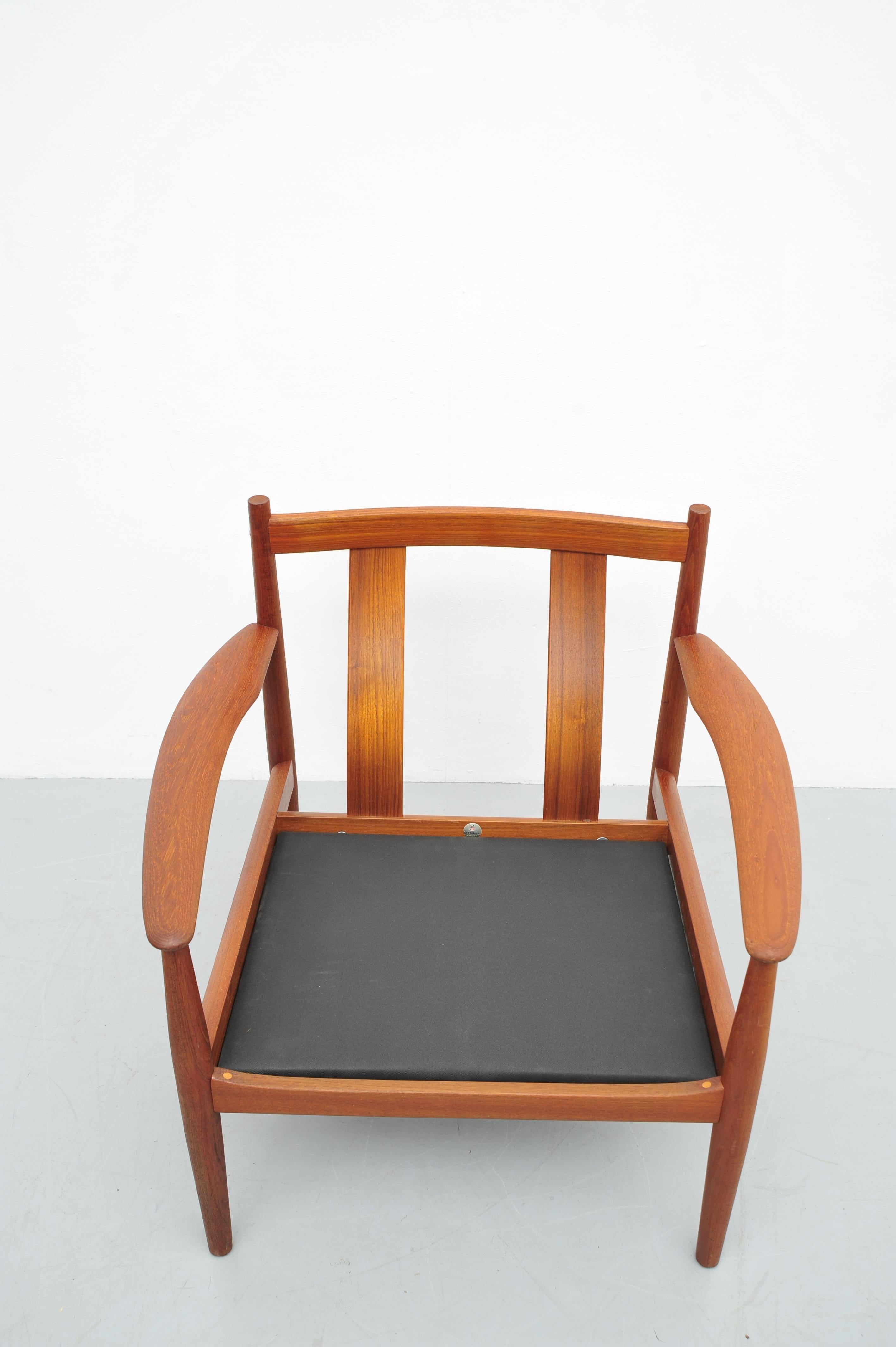 Teak Lounge Chair by Grete Jalk for France & Son, Orange Upholstery For Sale 4