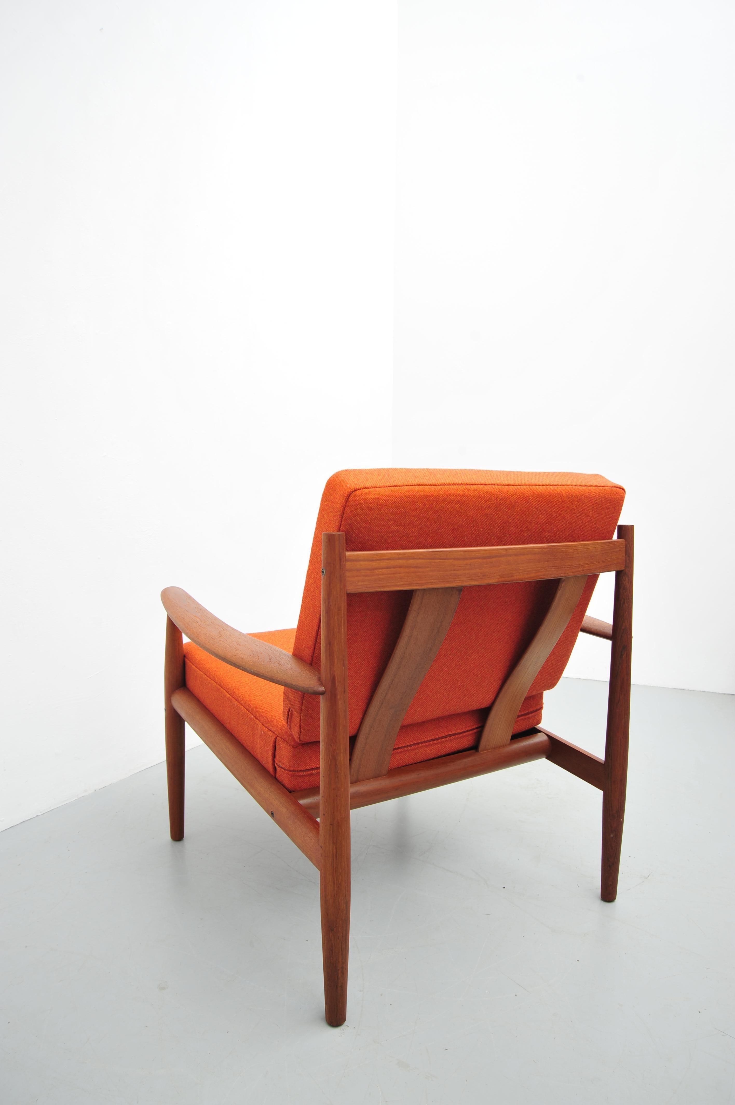 Danish Teak Lounge Chair by Grete Jalk for France & Son, Orange Upholstery For Sale