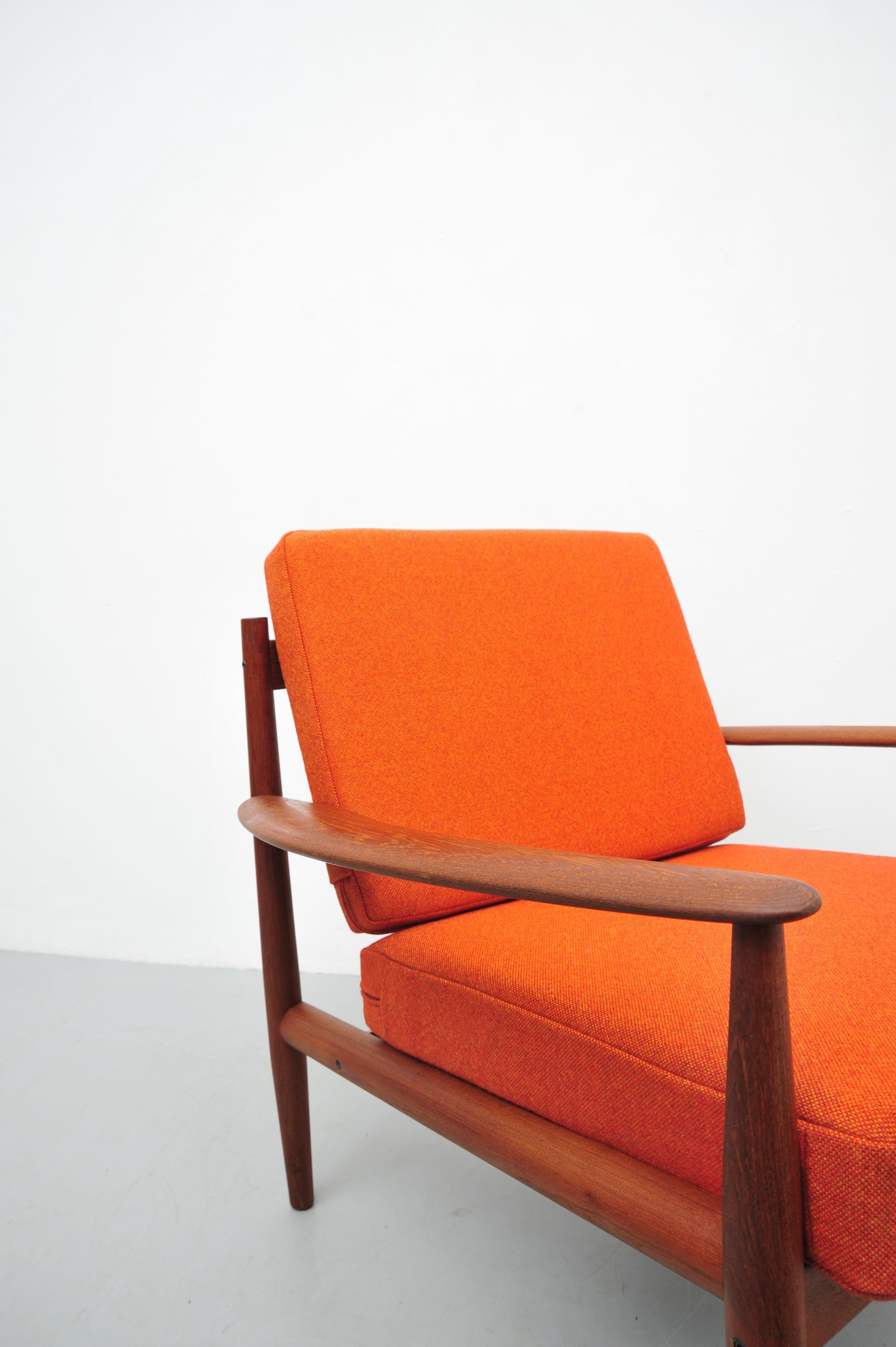 Teak Lounge Chair by Grete Jalk for France & Son, Orange Upholstery For Sale 1