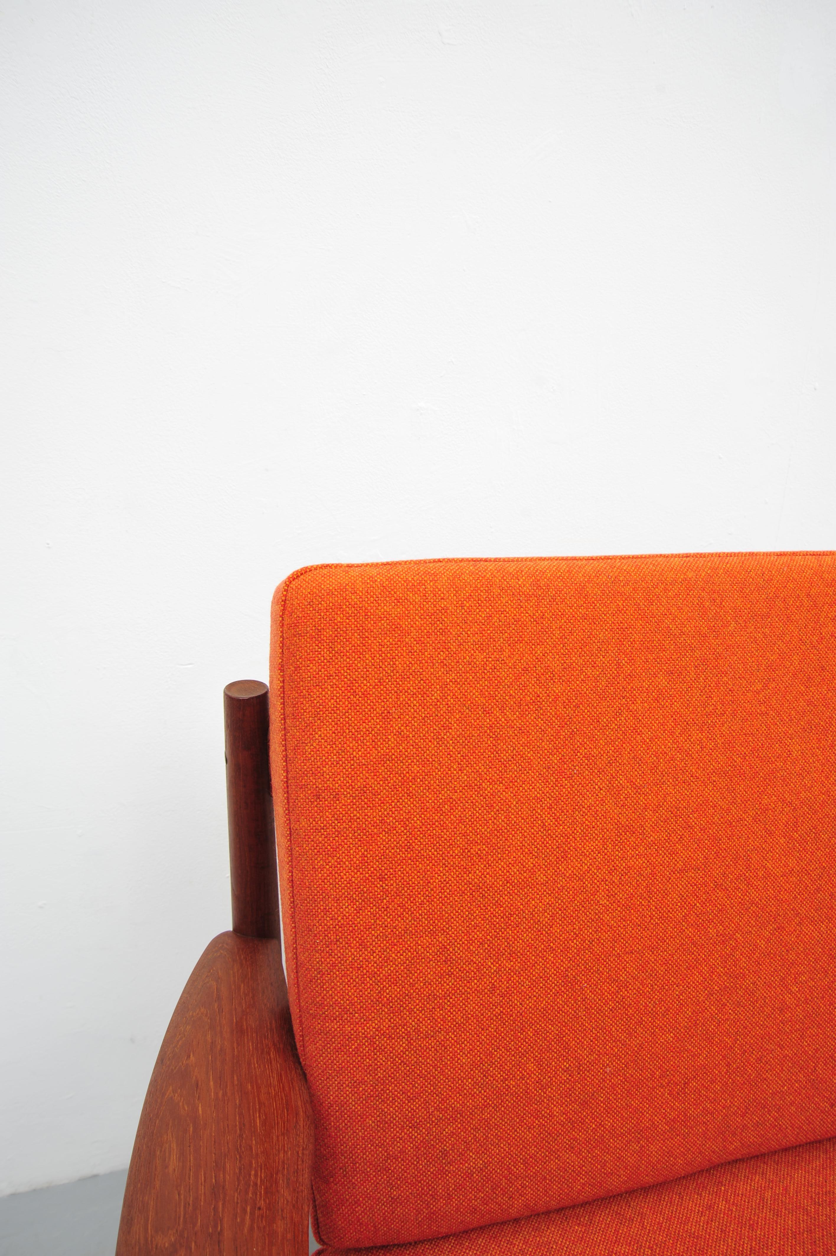 Teak Lounge Chair by Grete Jalk for France & Son, Orange Upholstery For Sale 2