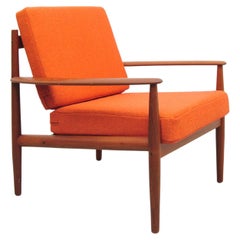 Teak Lounge Chair by Grete Jalk for France & Son, Orange Upholstery