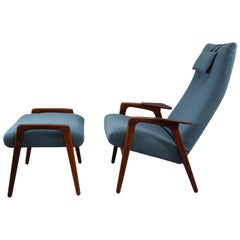 Teak Lounge Chair with Ottoman Yngve Ekstrom Scandinavian, 1960