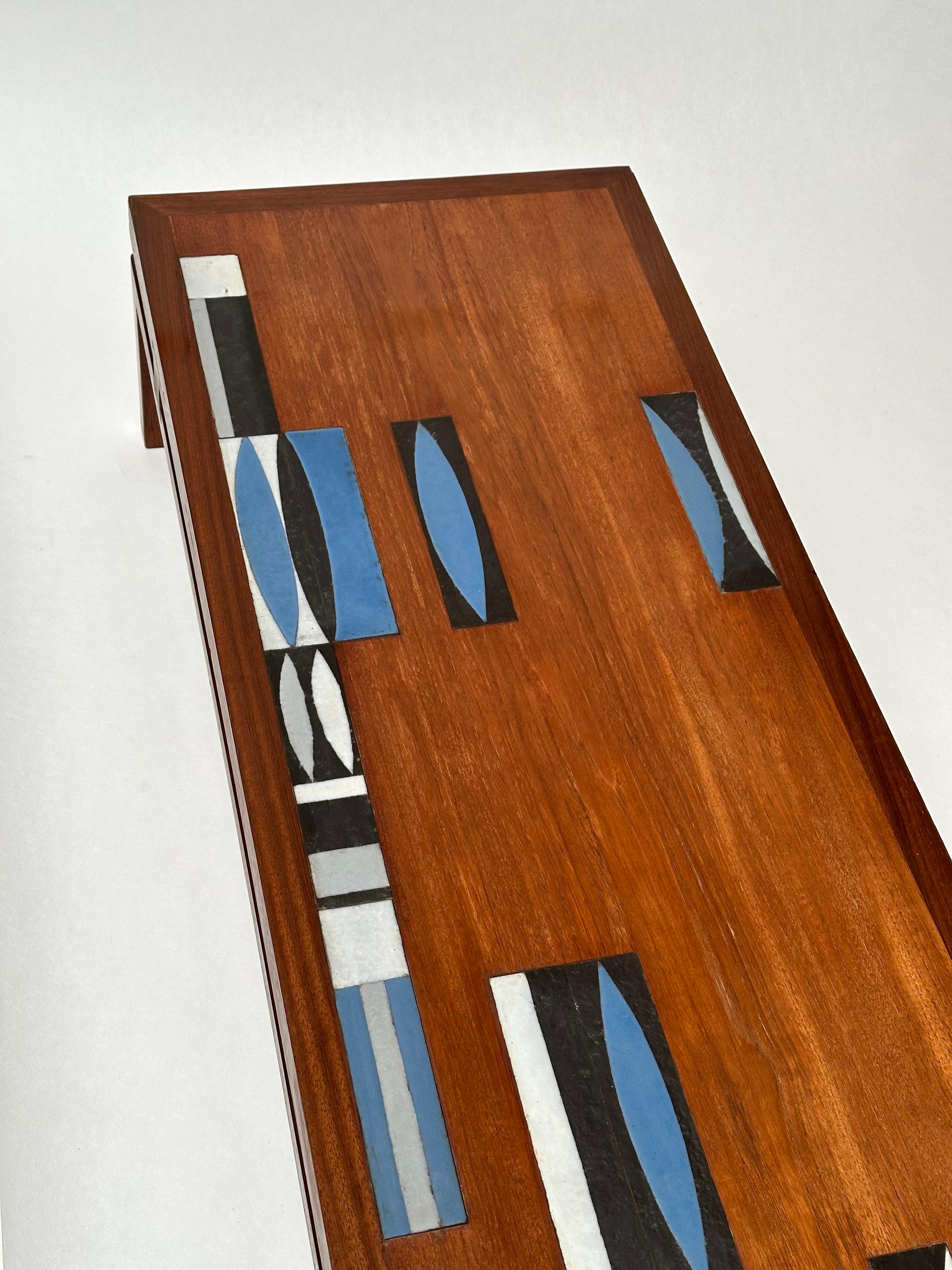 Niedriger Tisch aus Teakholz mit Keramikeinlagen, Roger Capron, Vallauris 1961 im Angebot 6