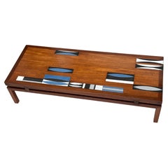 Teak Low Table with Ceramic Inlays, Roger Capron, Vallauris 1961