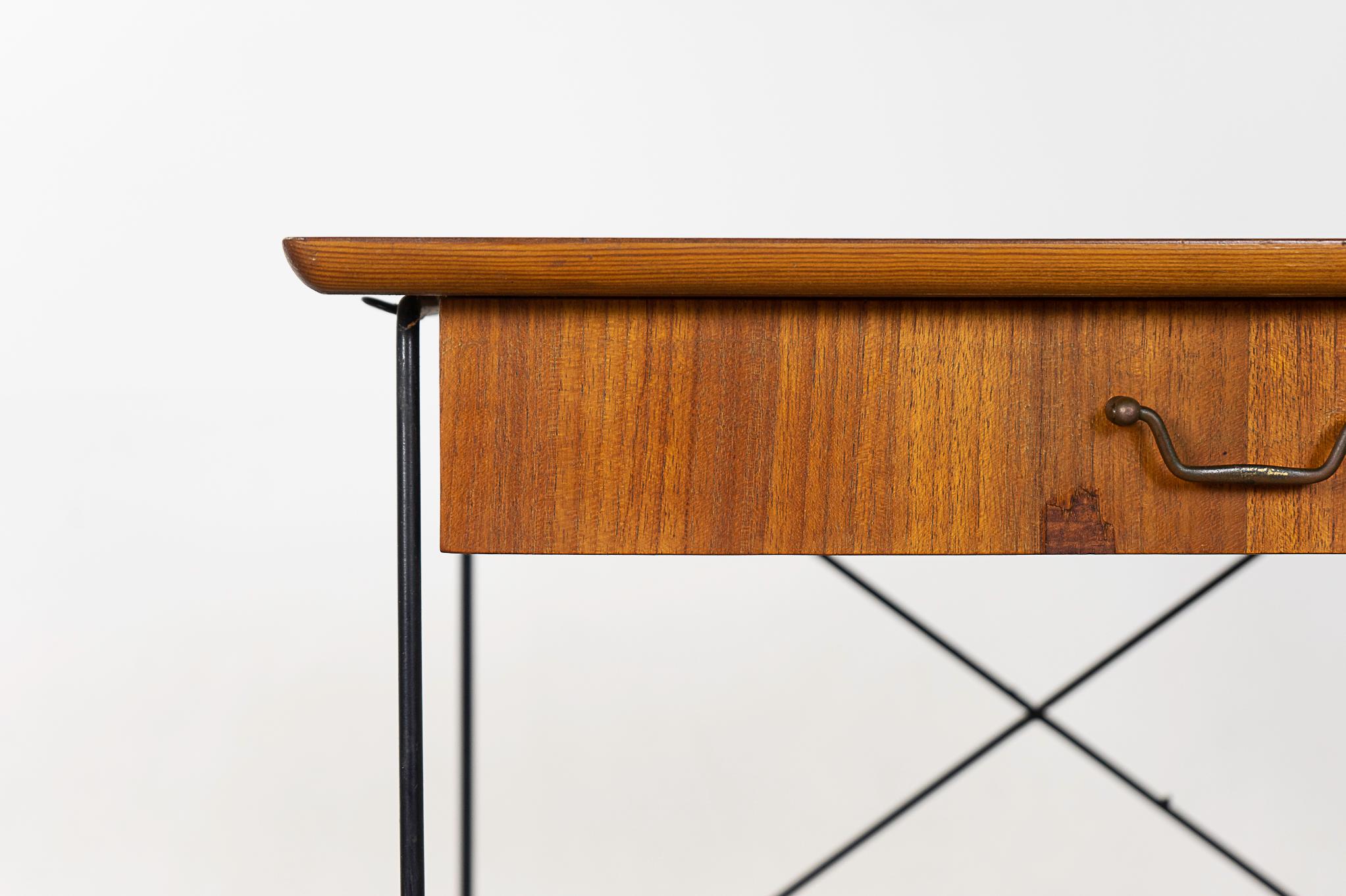 Veneer Teak & Metal Danish Mid-Century Bedside Table  For Sale