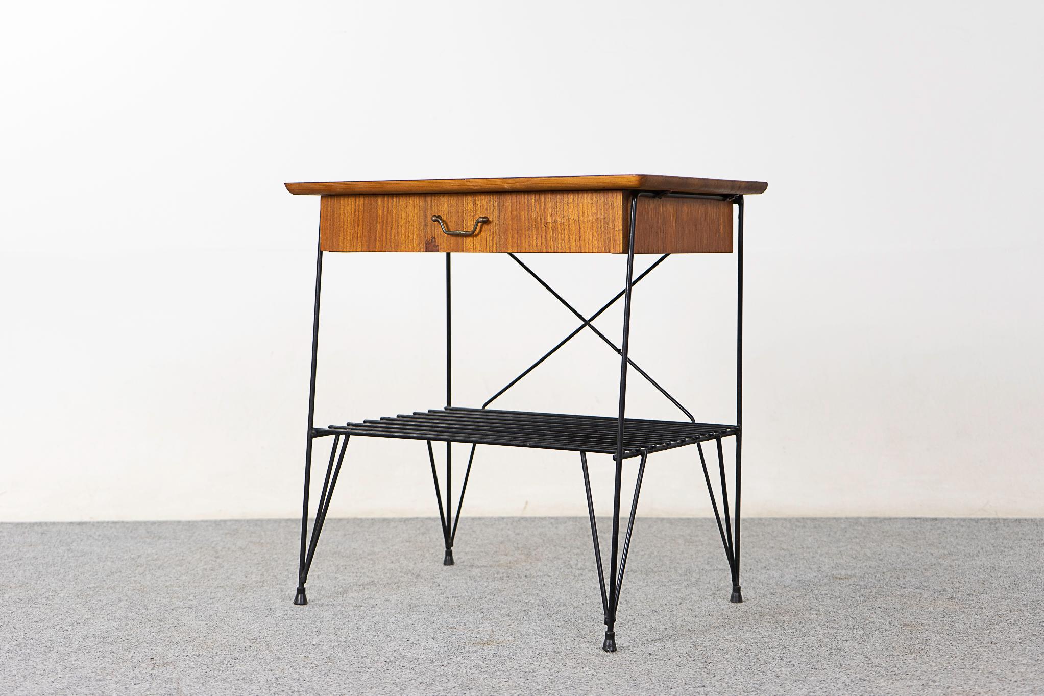 Teak & Metal Danish Mid-Century Bedside Table  In Good Condition For Sale In VANCOUVER, CA