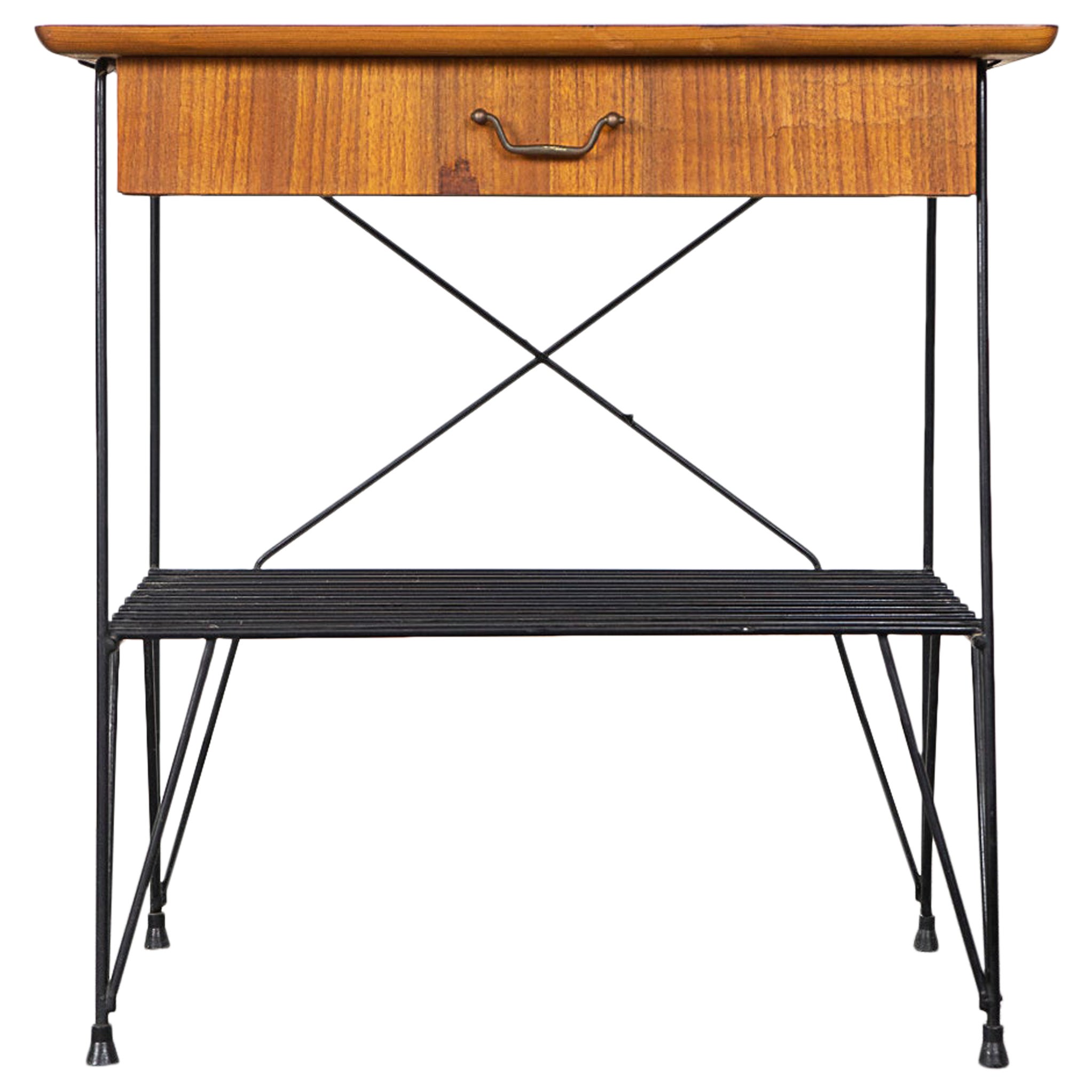 Comodino danese di metà secolo in teak e metallo