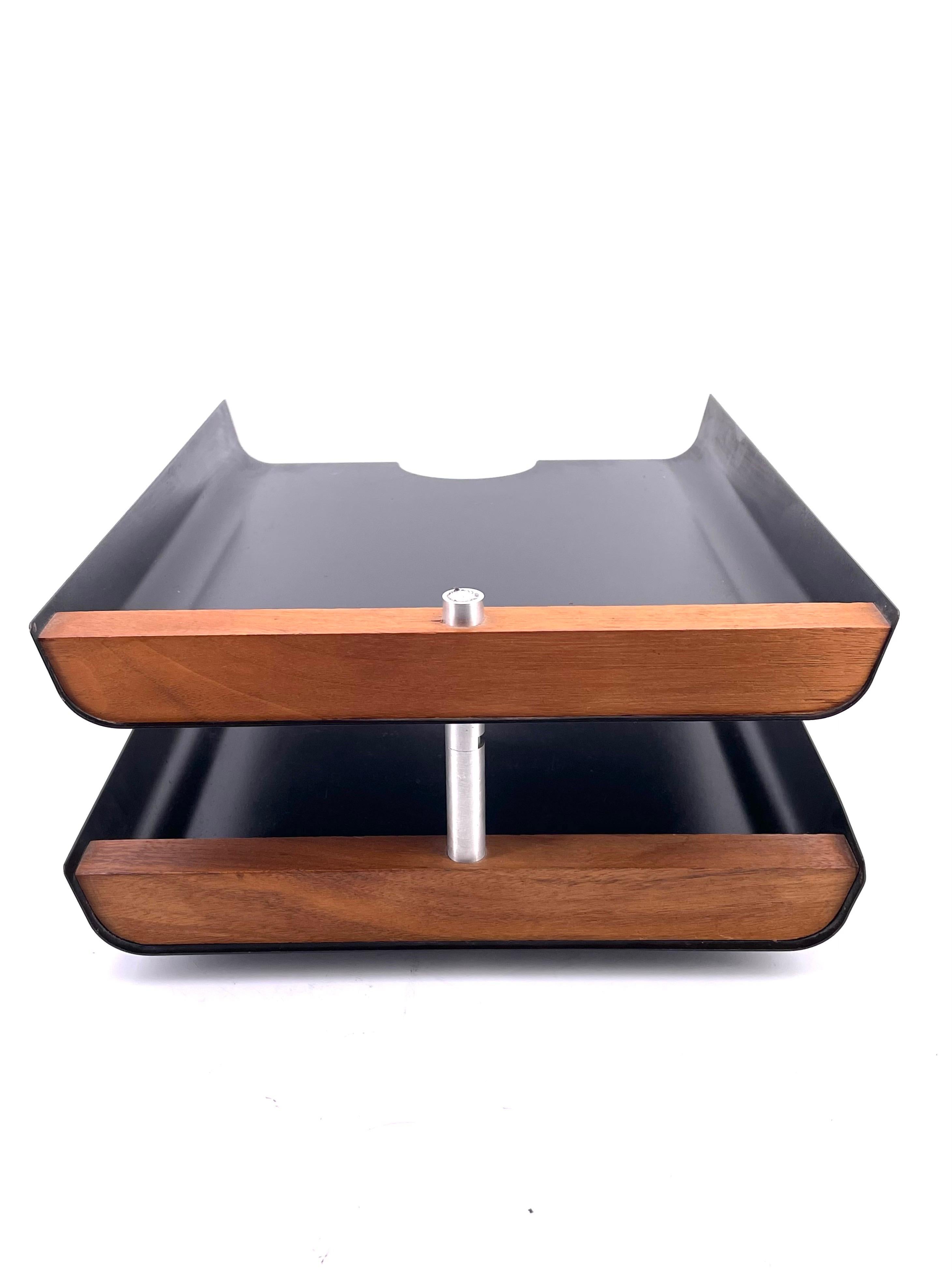 American Teak & Metal Double Letter Desk Tray by Peter Pepper Products of California