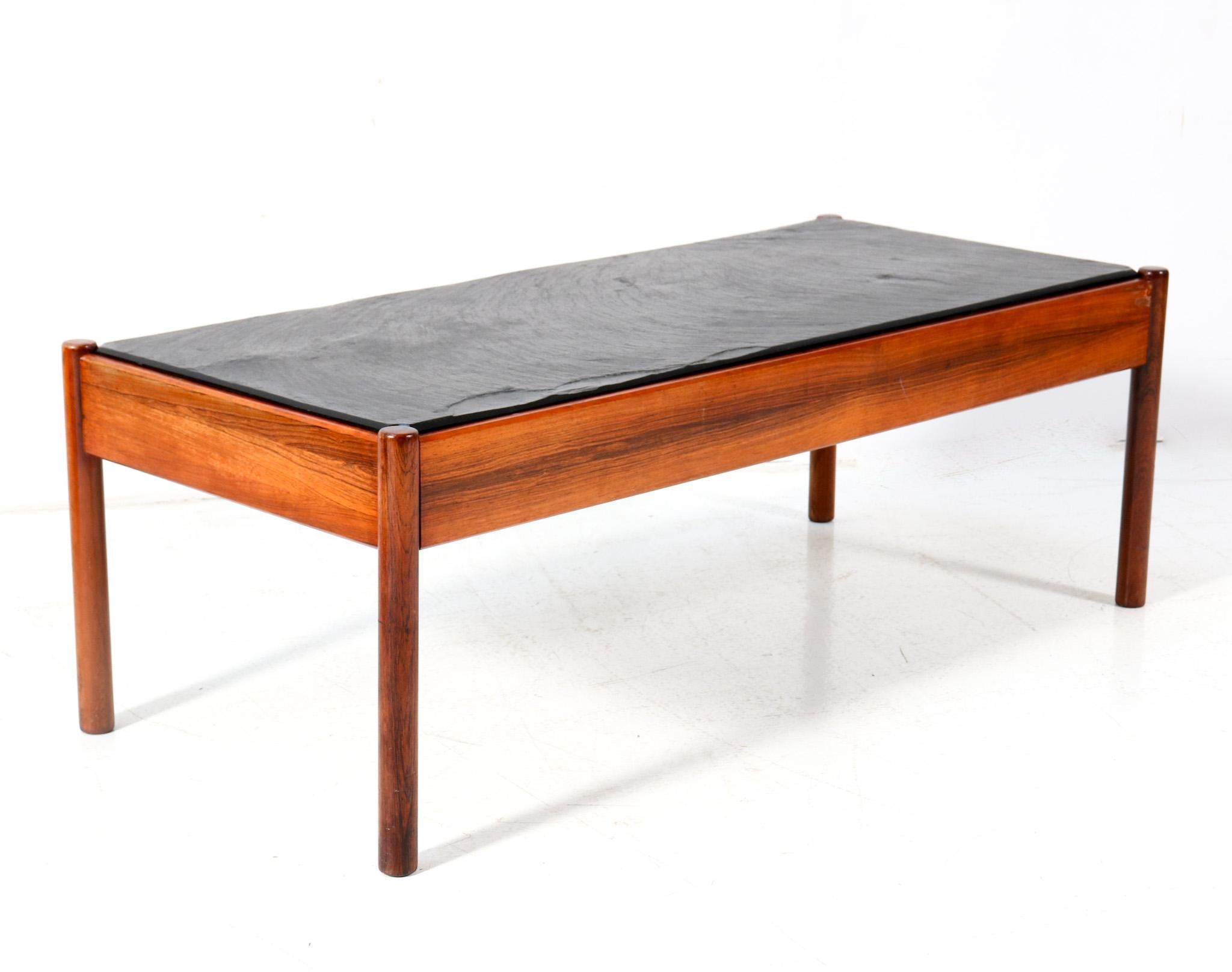 Dutch Teak Mid-Century Modern Coffee table with Slate Top, 1960s For Sale