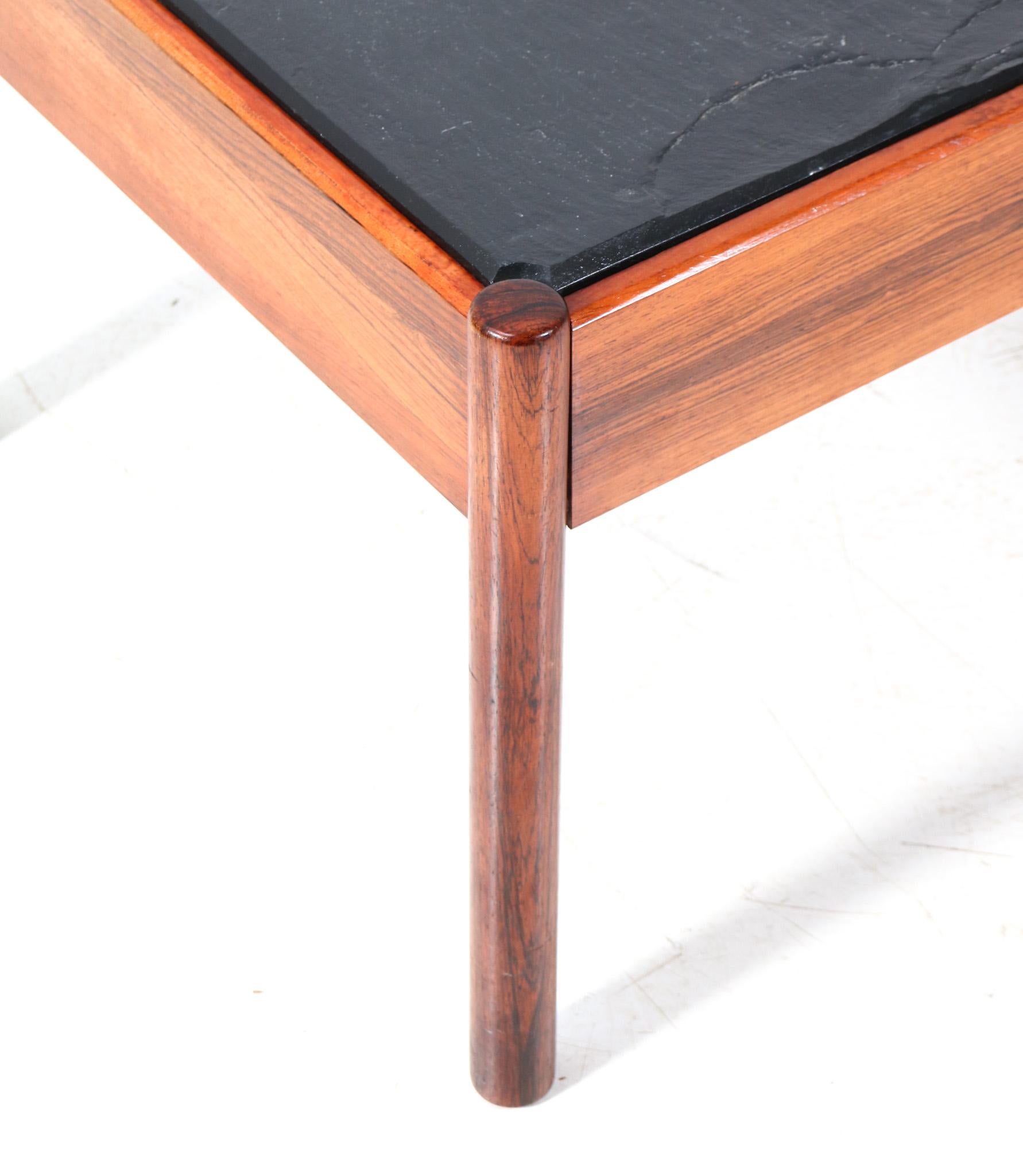 Teak Mid-Century Modern Coffee table with Slate Top, 1960s In Good Condition For Sale In Amsterdam, NL