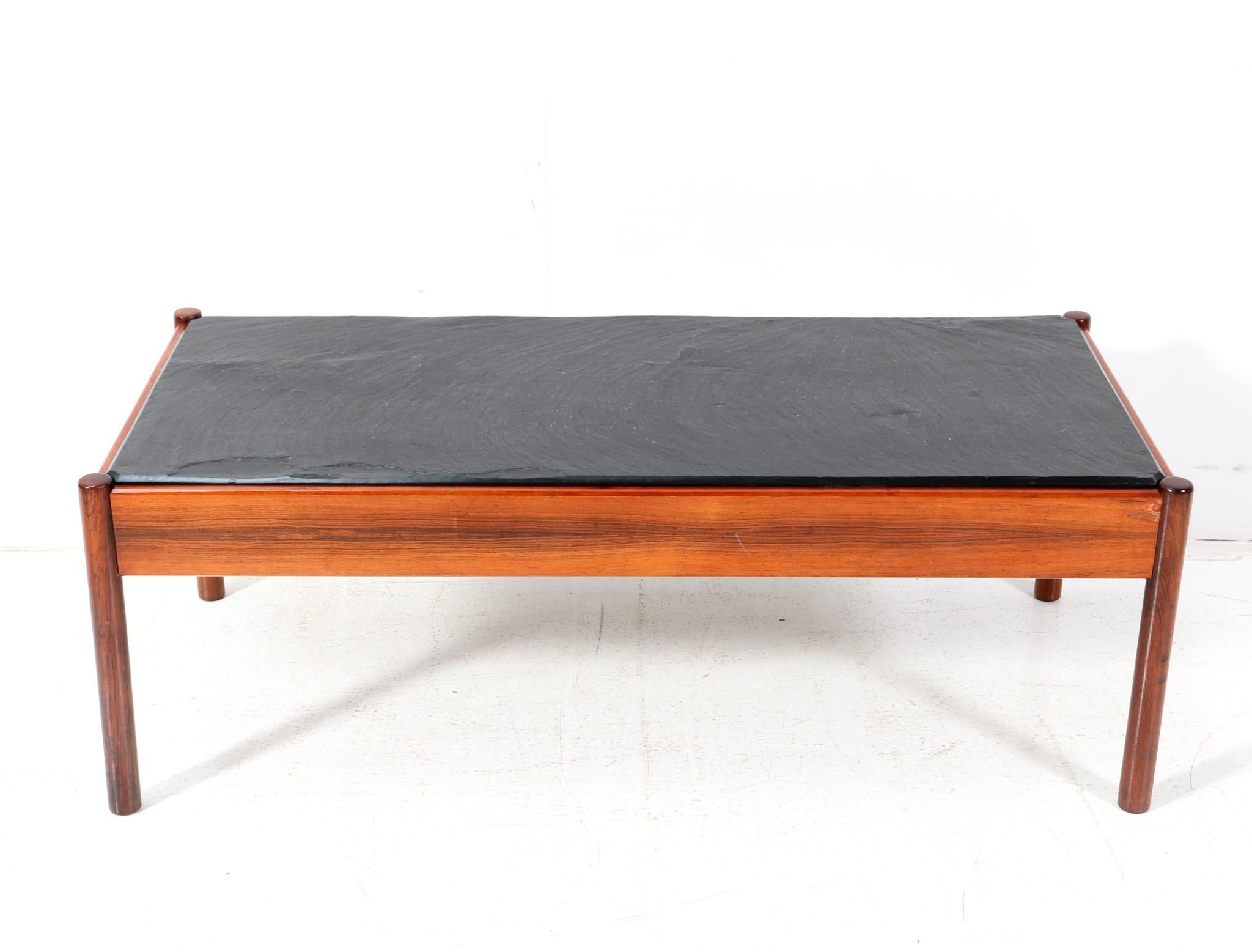 Mid-20th Century Teak Mid-Century Modern Coffee table with Slate Top, 1960s For Sale