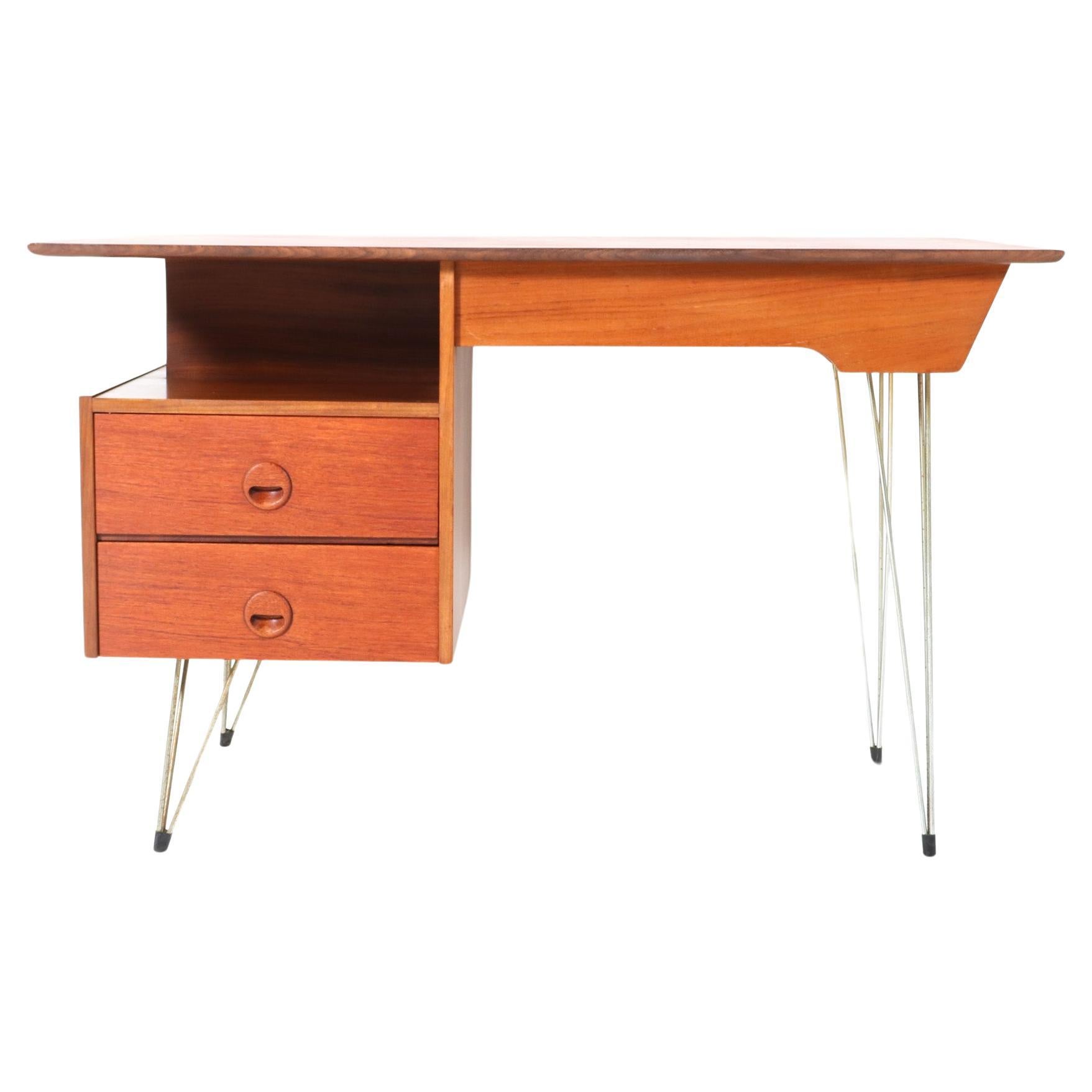 Teak Mid-Century Modern Desk or Writing Table by Louis van Teeffelen for WéBé For Sale