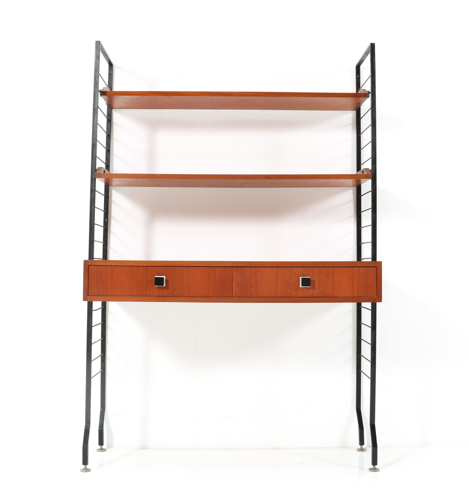 Iron Teak Mid-Century Modern Free Standing Shelving Unit with Writing Table, 1960s For Sale