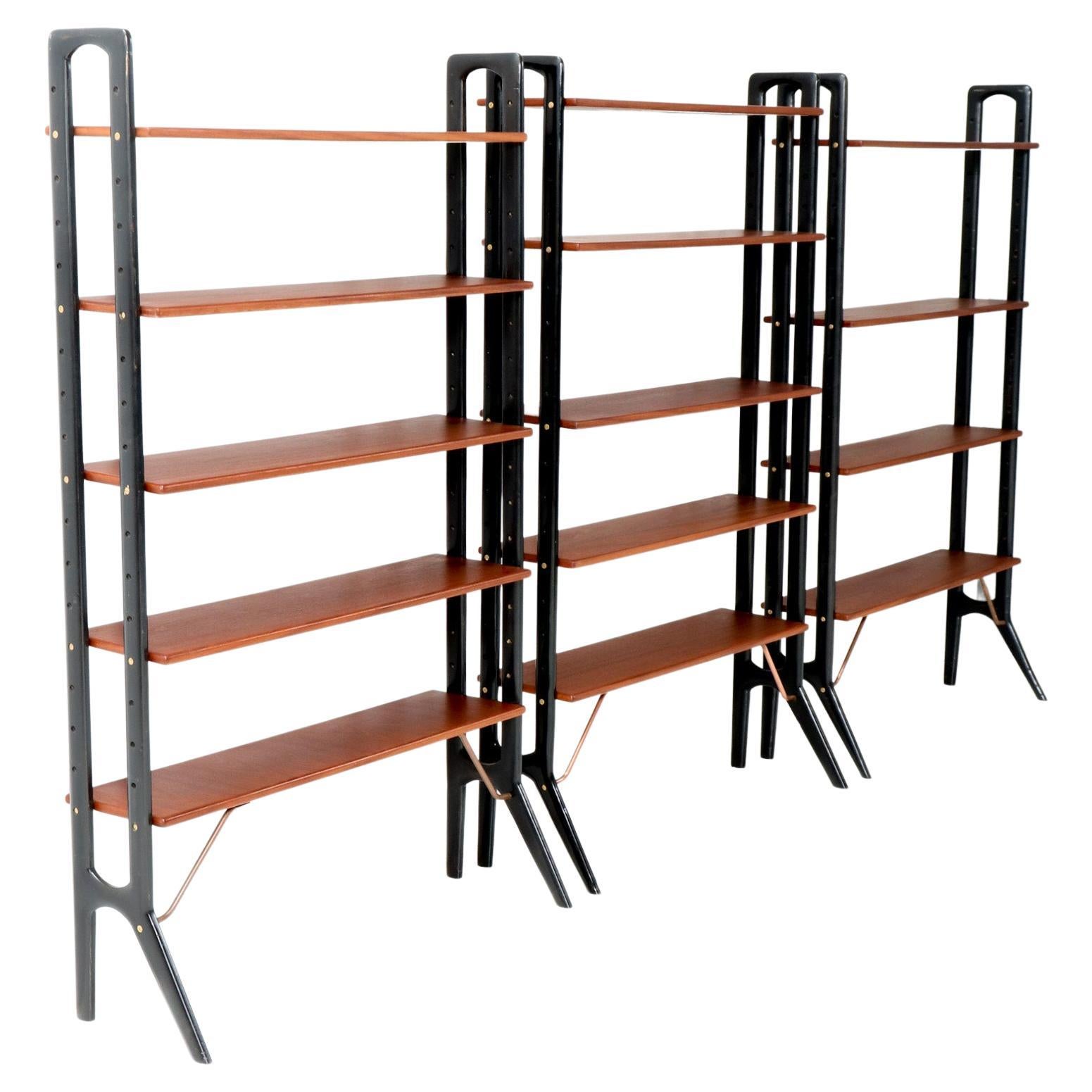 Mid Century Modern Free Standing Tension Pole Shelving Unit at 1stDibs