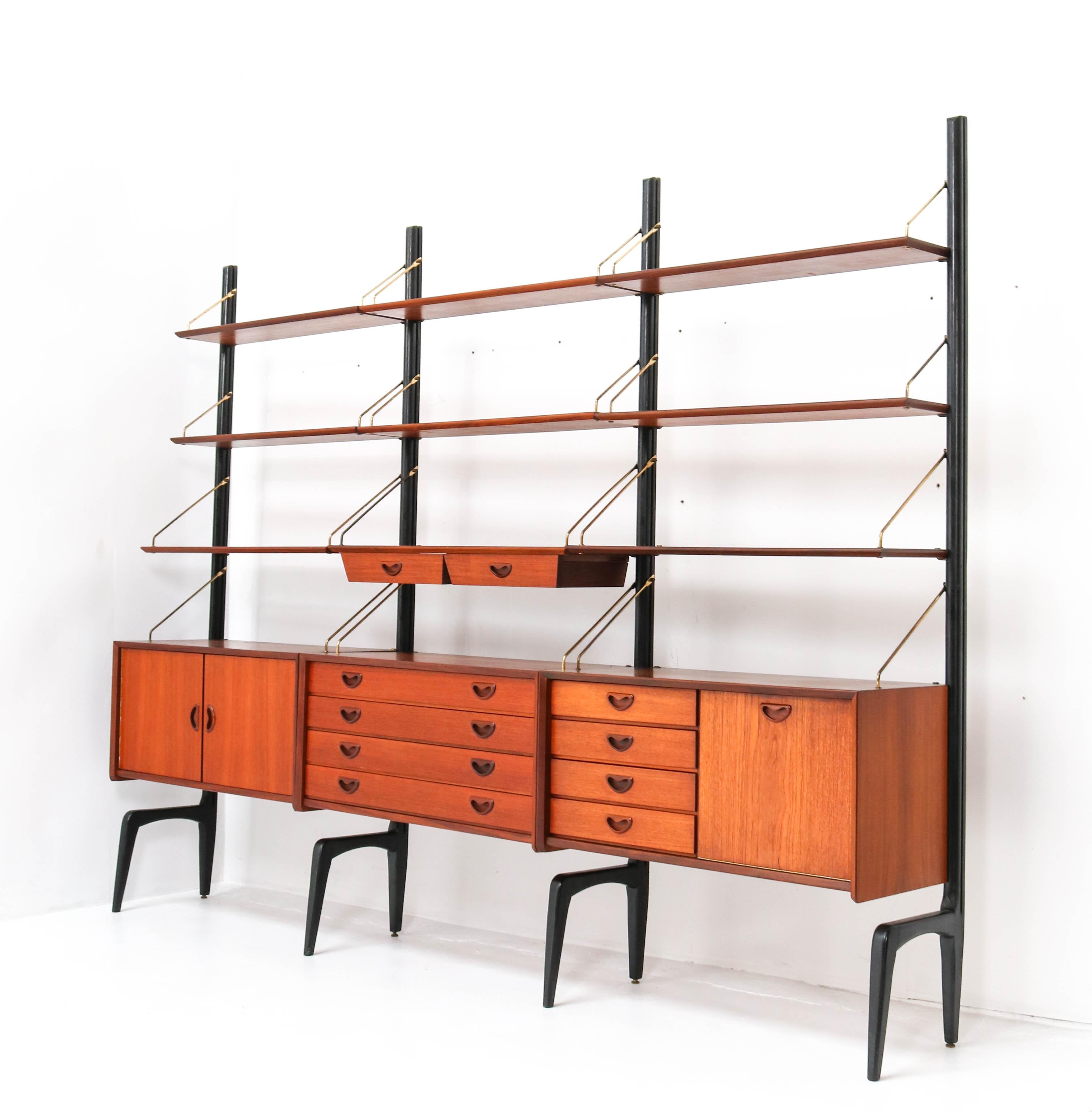 Lacquered Teak Mid-Century Modern Free Standing Wall Unit by Louis van Teeffelen for Webe
