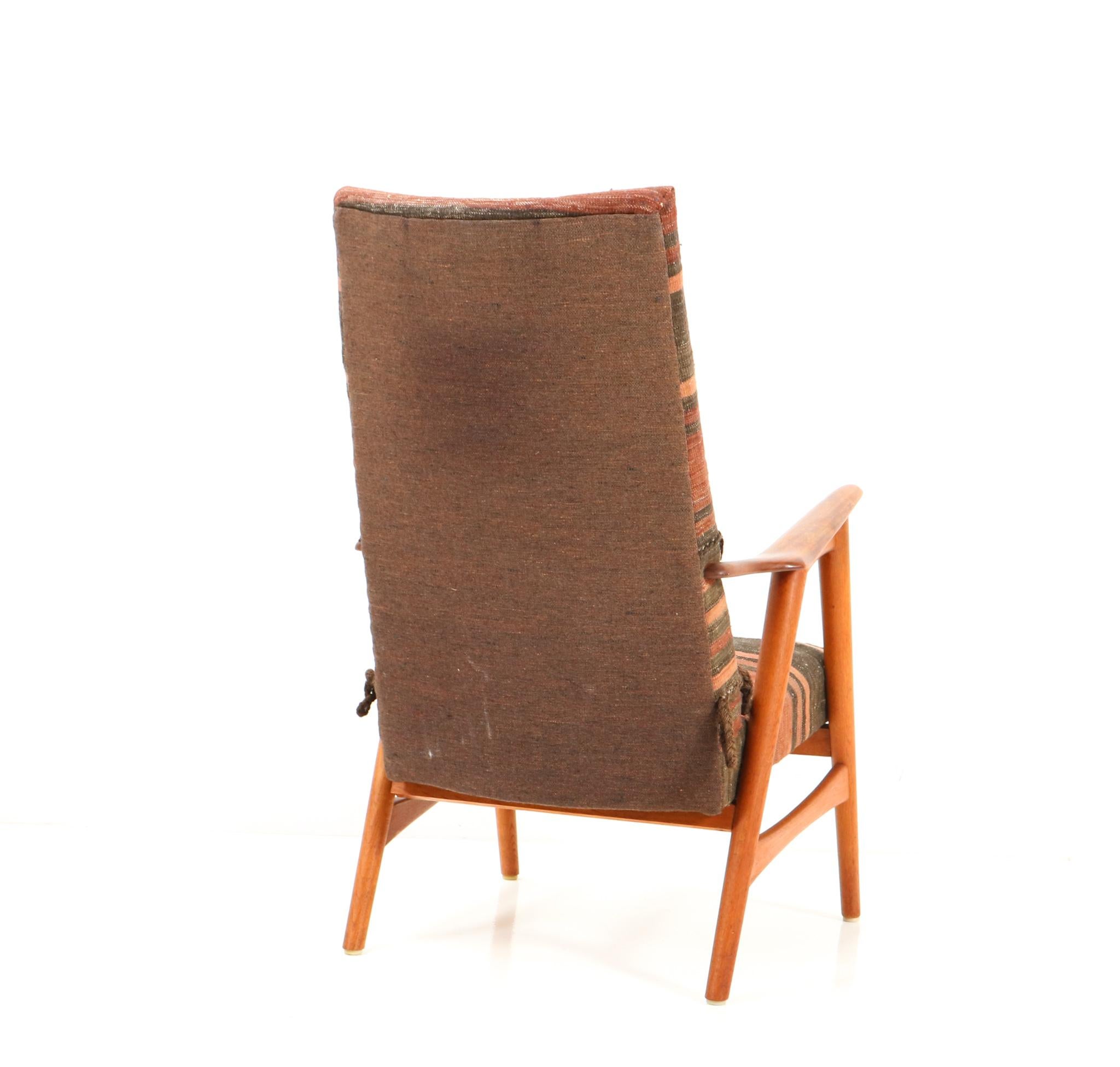 Mid-20th Century Teak Mid-Century Modern Lounge Chair with Kilim Upholstery, 1960s For Sale