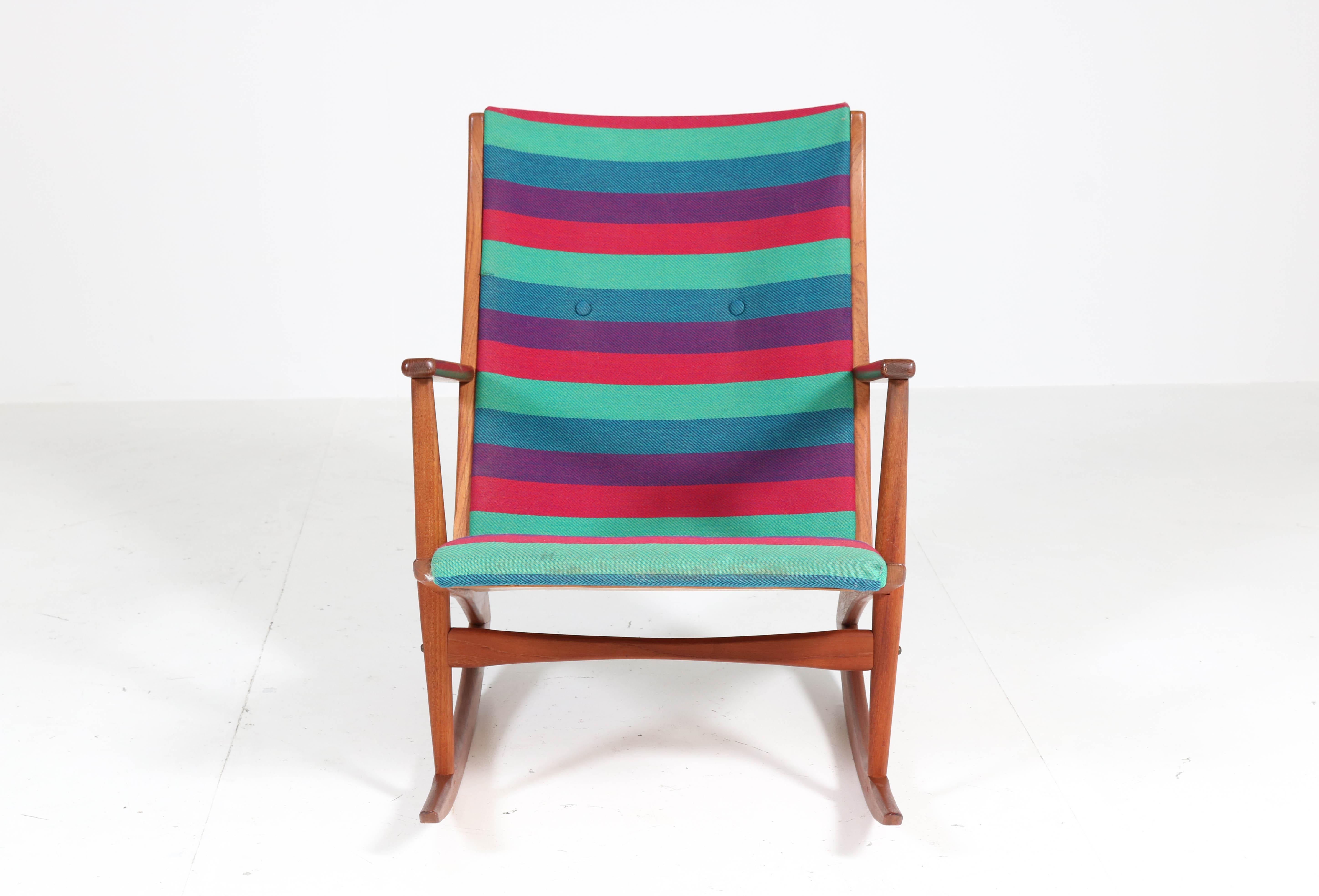 Fabric Teak Mid-Century Modern Rocking Chair by Holger George Jensen, 1958