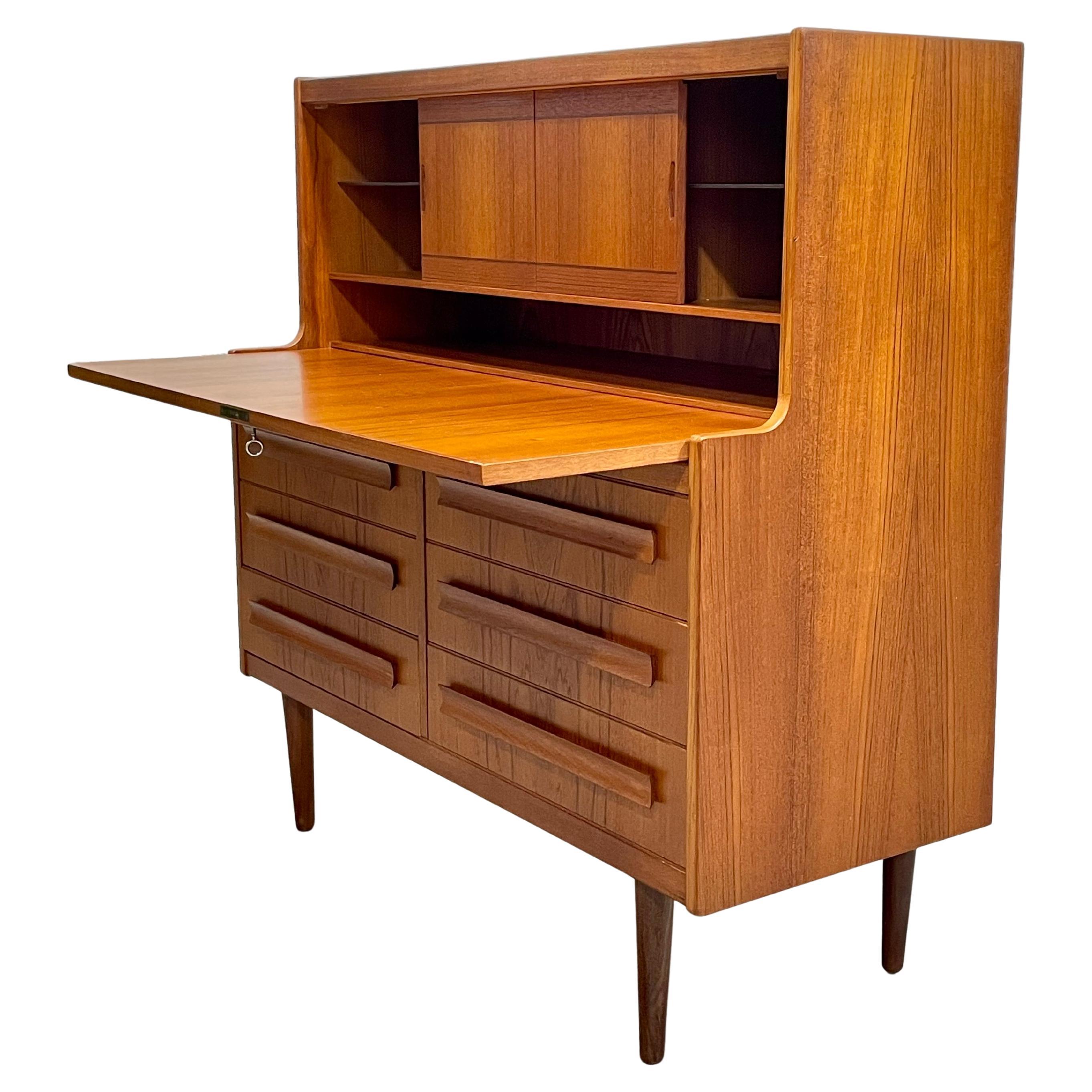 TEAK Mid Century MODERN Secretary DESK + Storage, Made in Denmark, c. 1960's