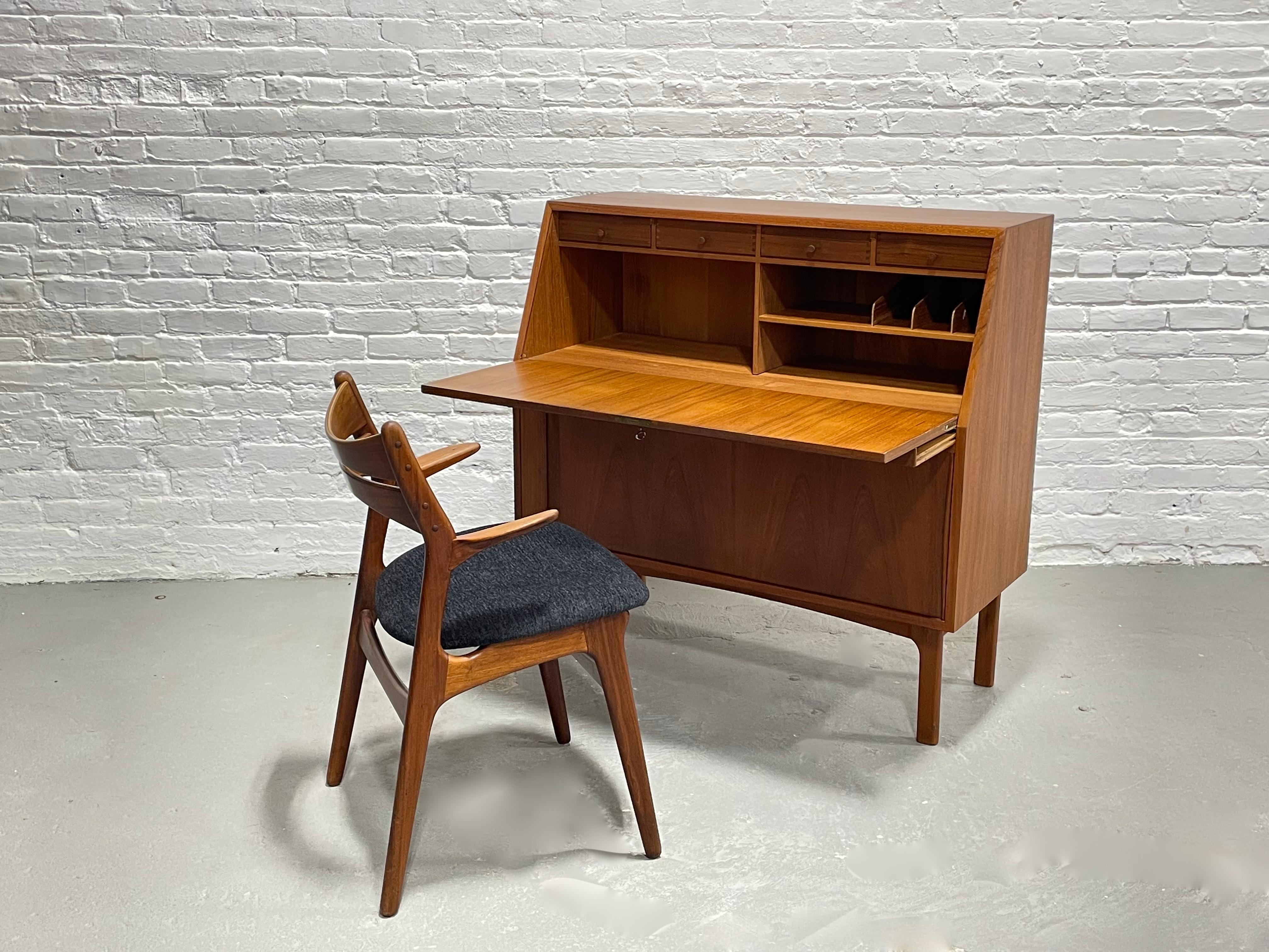 Danish Teak Mid-Century Modern Secretary Desk + Tambour Storage, Made in Denmark