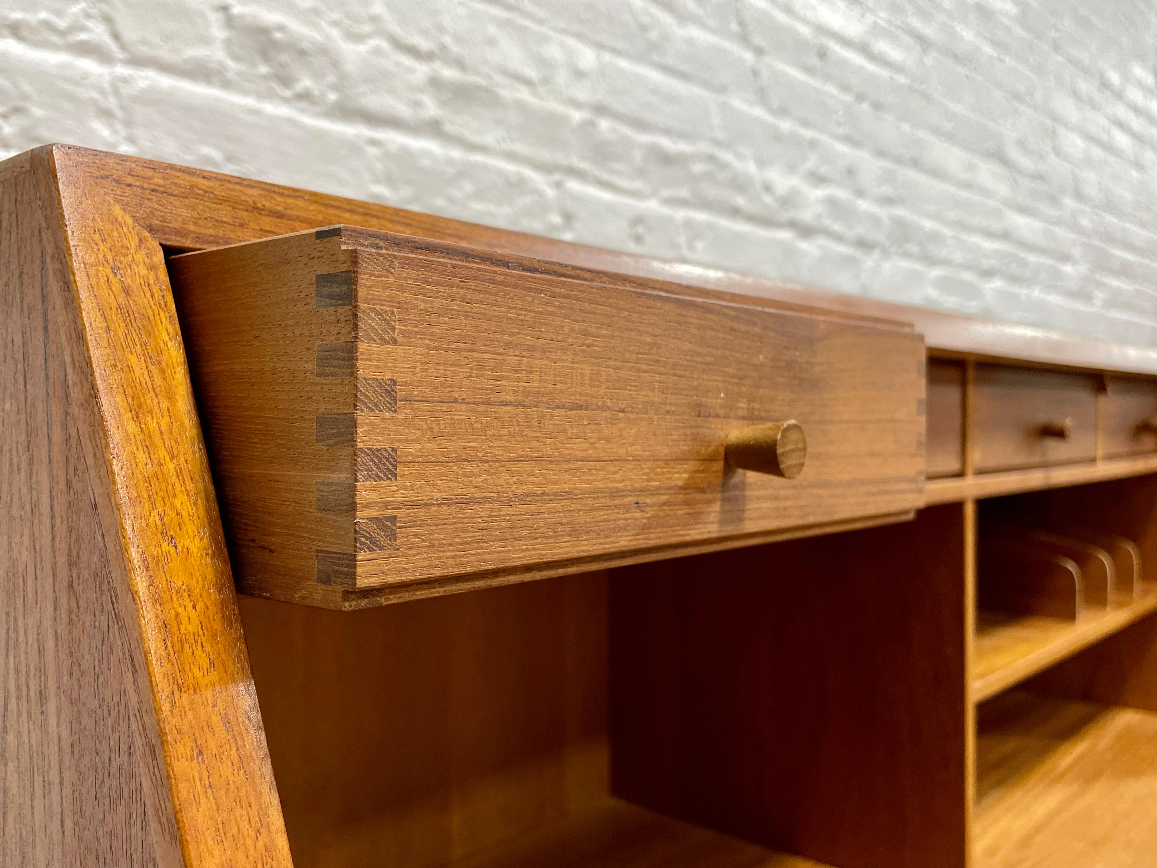 Teak Mid-Century Modern Secretary Desk + Tambour Storage, Made in Denmark 2