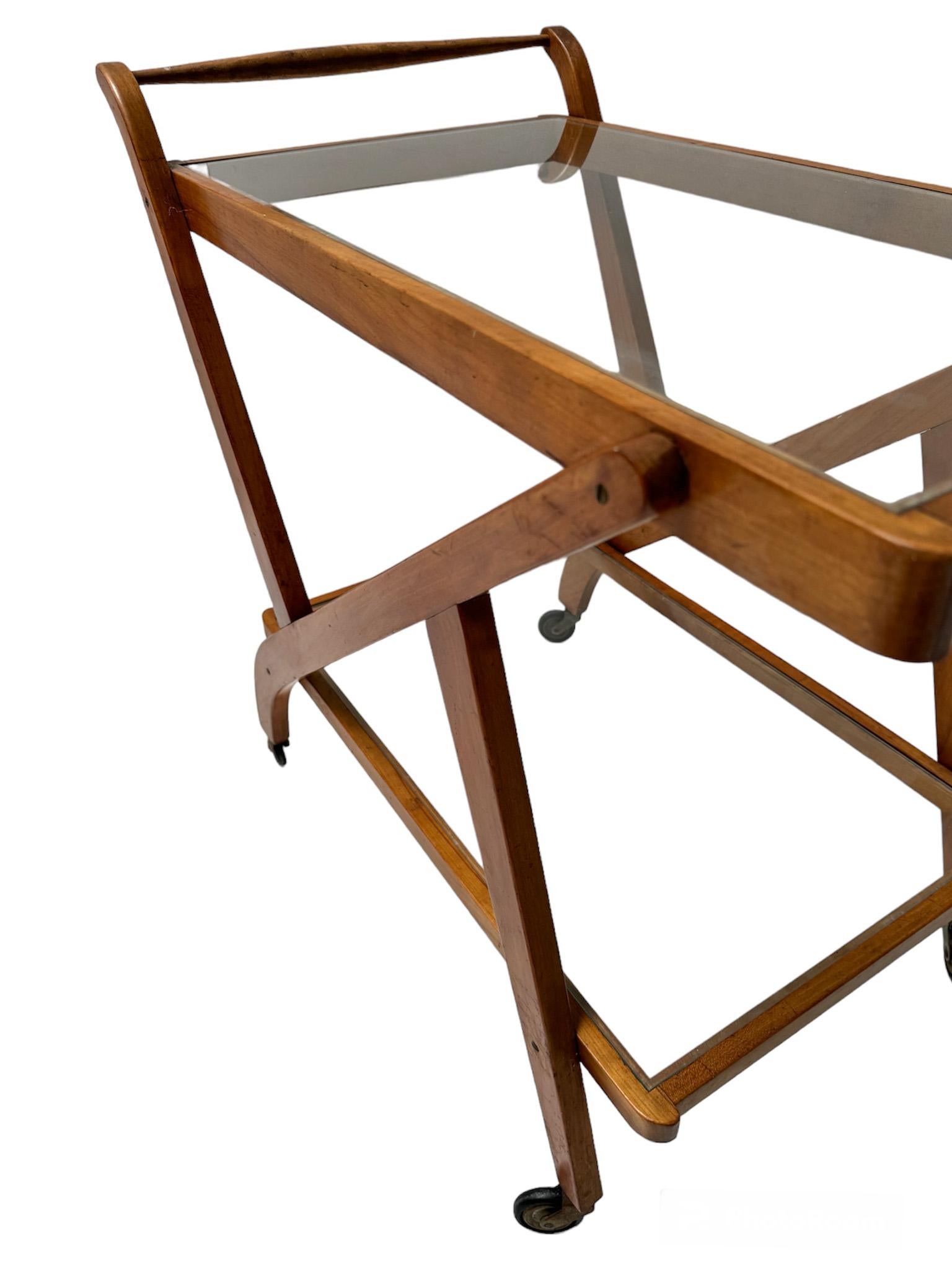 Glass Teak Mid-Century Modern Serving Trolley or Cart, 1960s For Sale